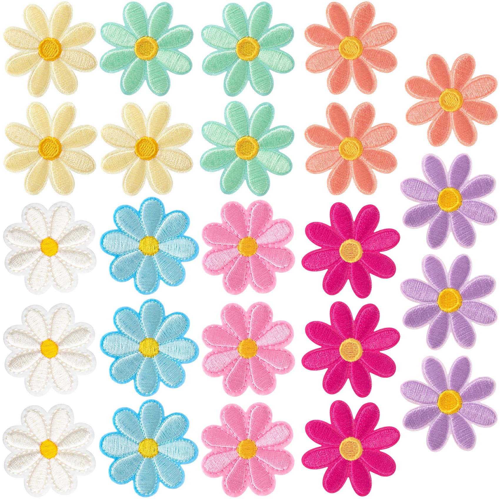 Alpinleux 24pcs Flower Iron on Patches, Cute Daisy Flower Patch for Clothes, Sew on Embroidered Applique Patch, Sewing Floral Patches for Clothes
