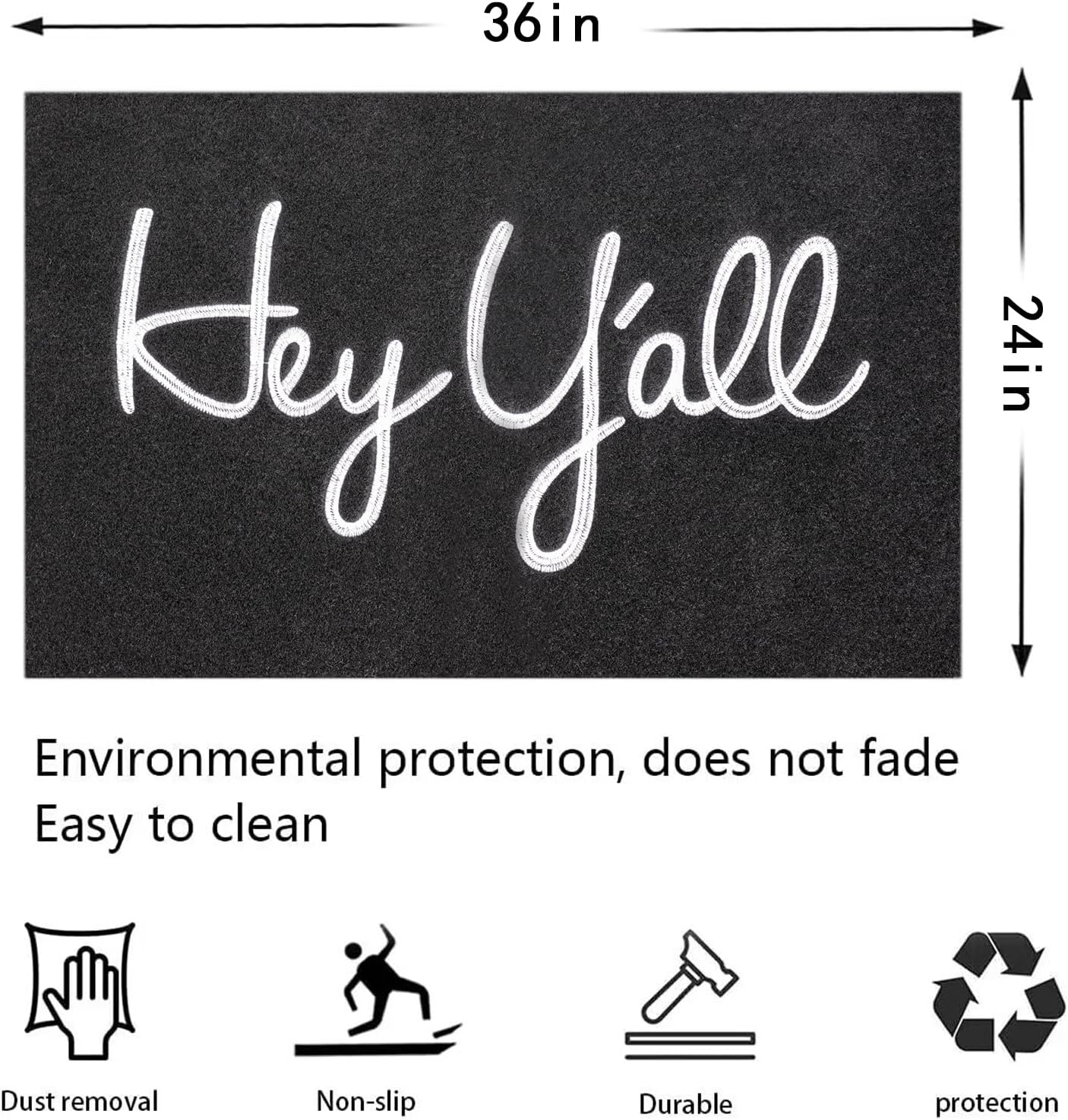 Front Door Welcome Outdoor Mats, Hey Y'all Doormat Rubber Heavy Duty Backing Mats for Home Decor Indoor Farmhouse Funny Kitchen Mats Patio Black 36" x 24"