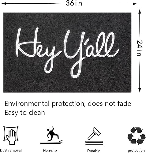 Miniatura 10 de Felpudo de entrada para puerta delantera, interior y exterior, de goma gris, tapete de bienvenida de Hey Y'all, antideslizante, fácil de limpiar,
