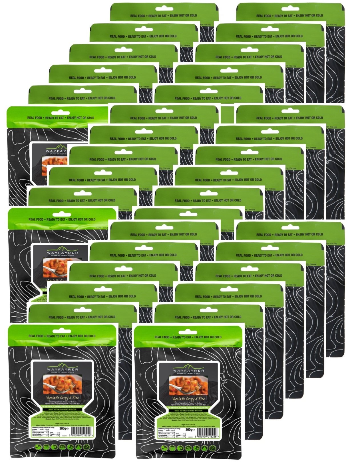 Wayfayrer Vegetable Curry & Rice 300g Ready to Eat, Hot or Cold, Meal Pouch Recommended for Duke of Edinburgh's Award Expeditions, Camping, Hiking, Fishing and Outdoor Adventures (36 Pack)