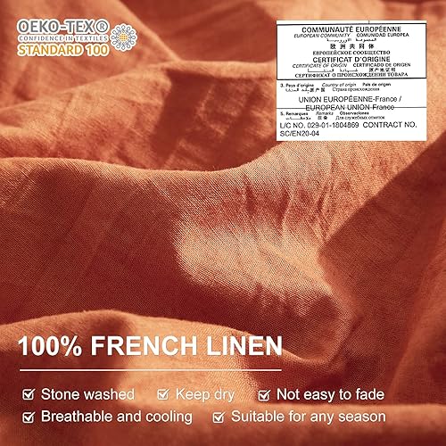 Miniatura 3 de Ivellow Funda de edredón de lino naranja quemado, tamaño Queen, 100% lino francés lavado, funda de edredón de lino puro, tamaño Queen, suave,