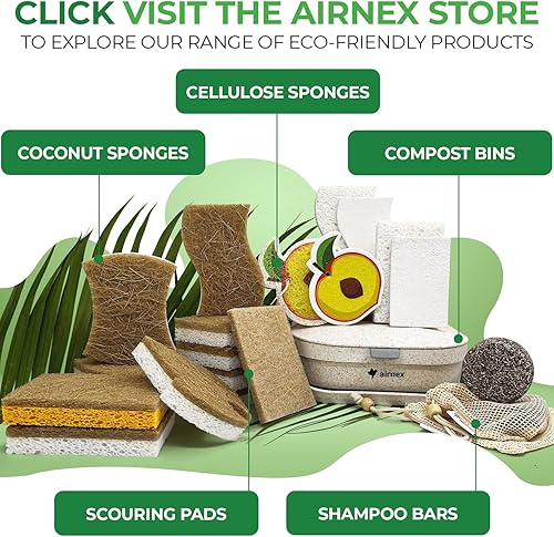 Miniatura 6 de AIRNEX Paquete de 18 esponjas naturales biodegradables de cocina, esponja compostable de celulosa y nuez de coco, esponjas ecológicas para platos