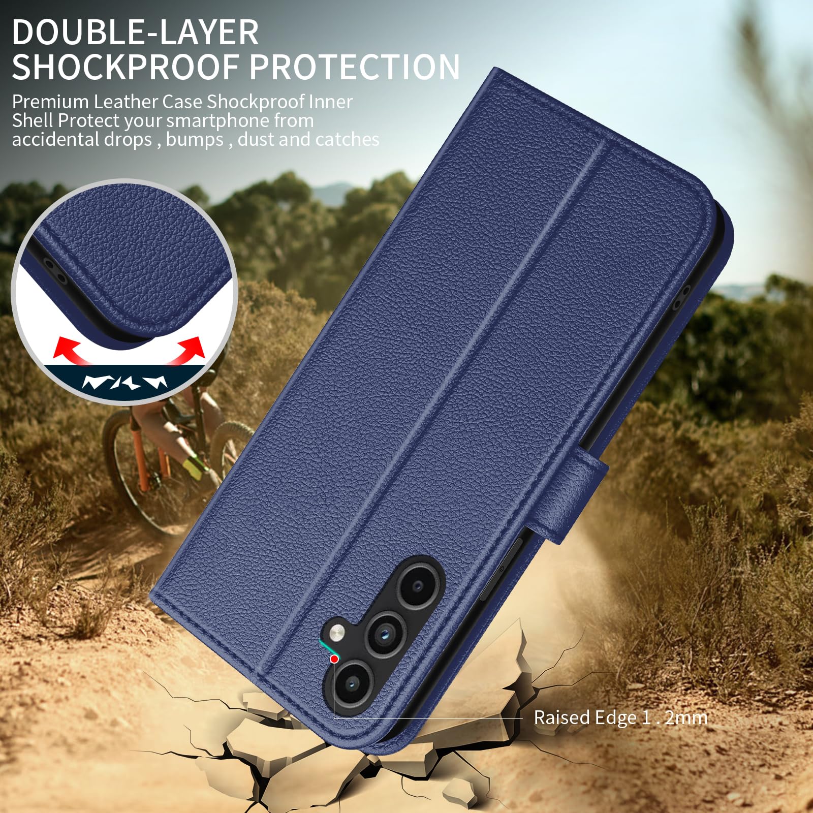 UITUIM Cover per Samsung Galaxy A17 5G/4G Custodia con 2 Vetro Temperato Pellicola a Libro Portafoglio Libretto in Pelle Porta Carte Protettiva Flip Case,Blu