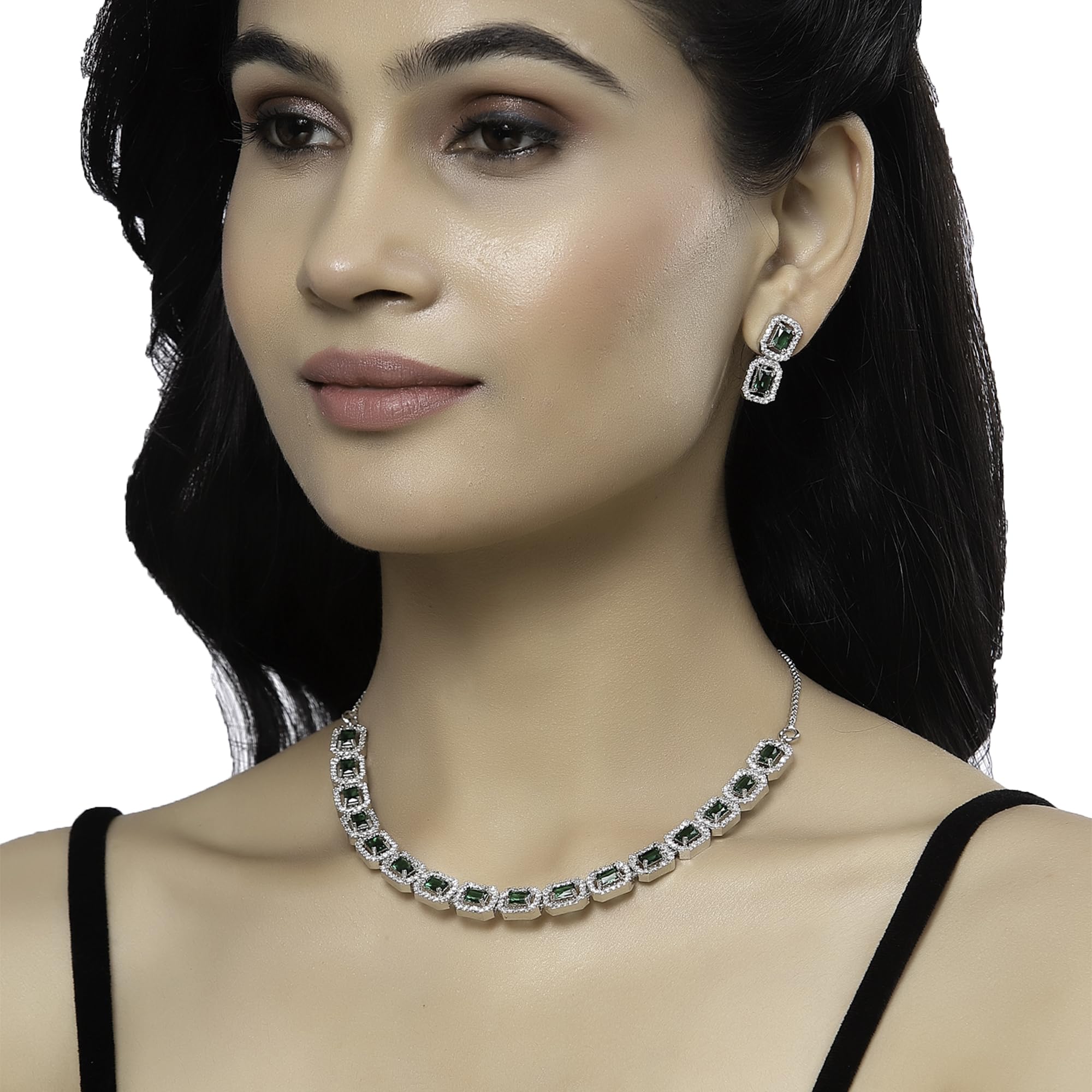Rhodium-Plated American Diamond Necklace Set
