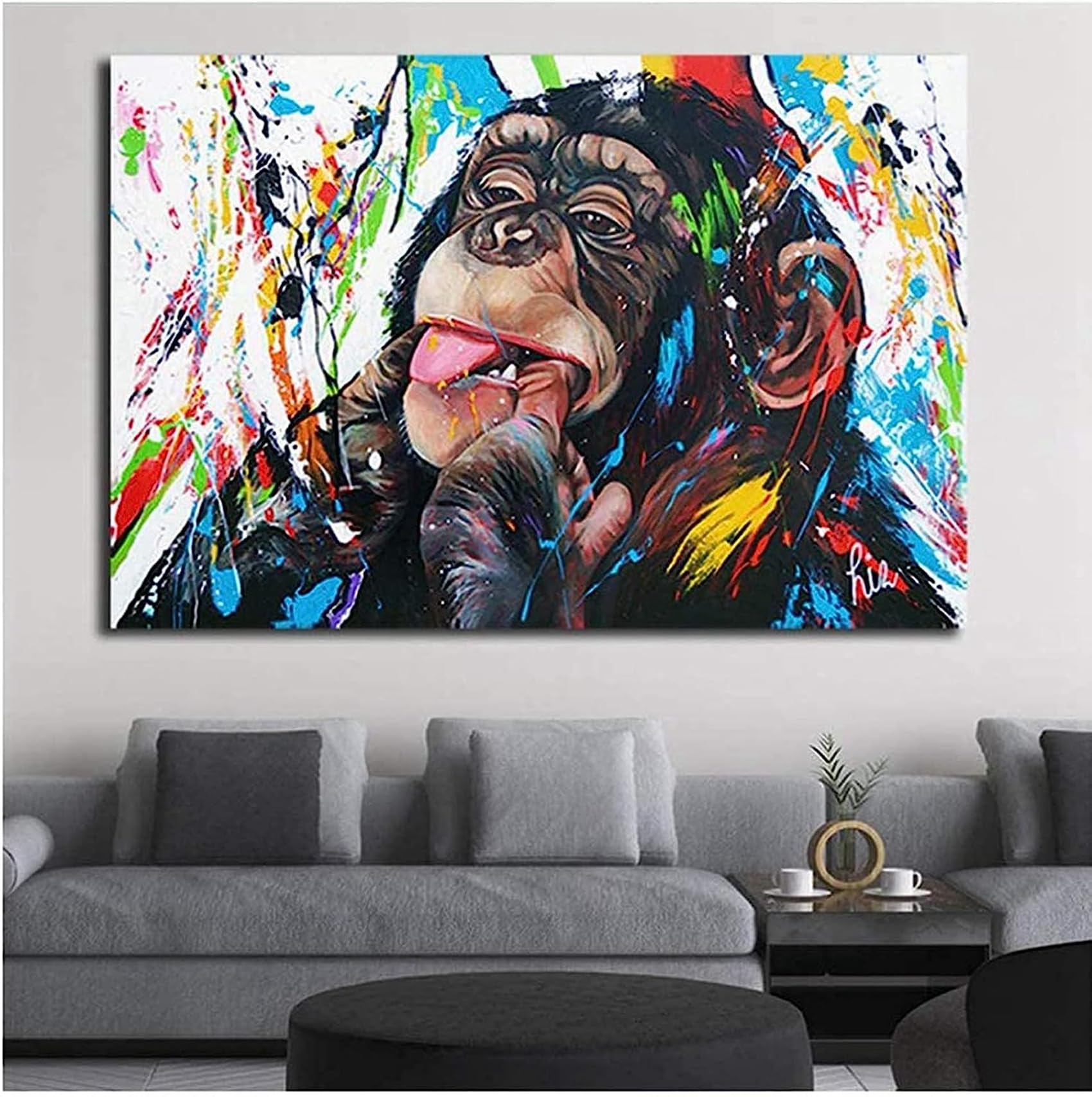 Zhadongli Art Graffiti Street Art Toile Peinture Abstraite Mignon Singe Affiches et Gravures Coloré Mur Art Photos pour Salon 80x80cm (31x31in) Sans Cadre