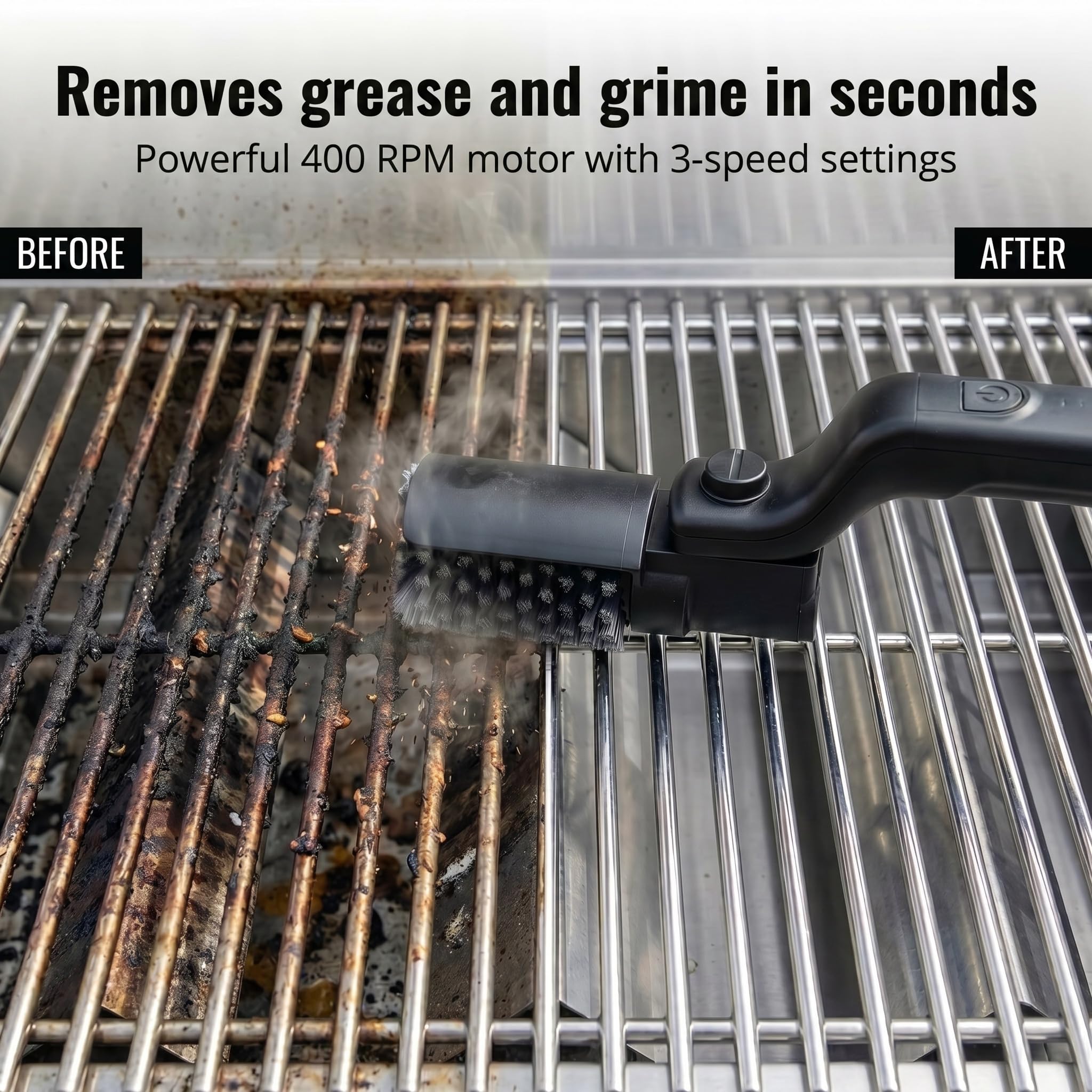 Vivalyo Pro Grillreiniger Edelstahlbürste Ergogriff | Robuste Borsten lösen Fett und eingebrannte Rückstände für Gas Holzkohle und Elektrogrills bei jeder Reinigung