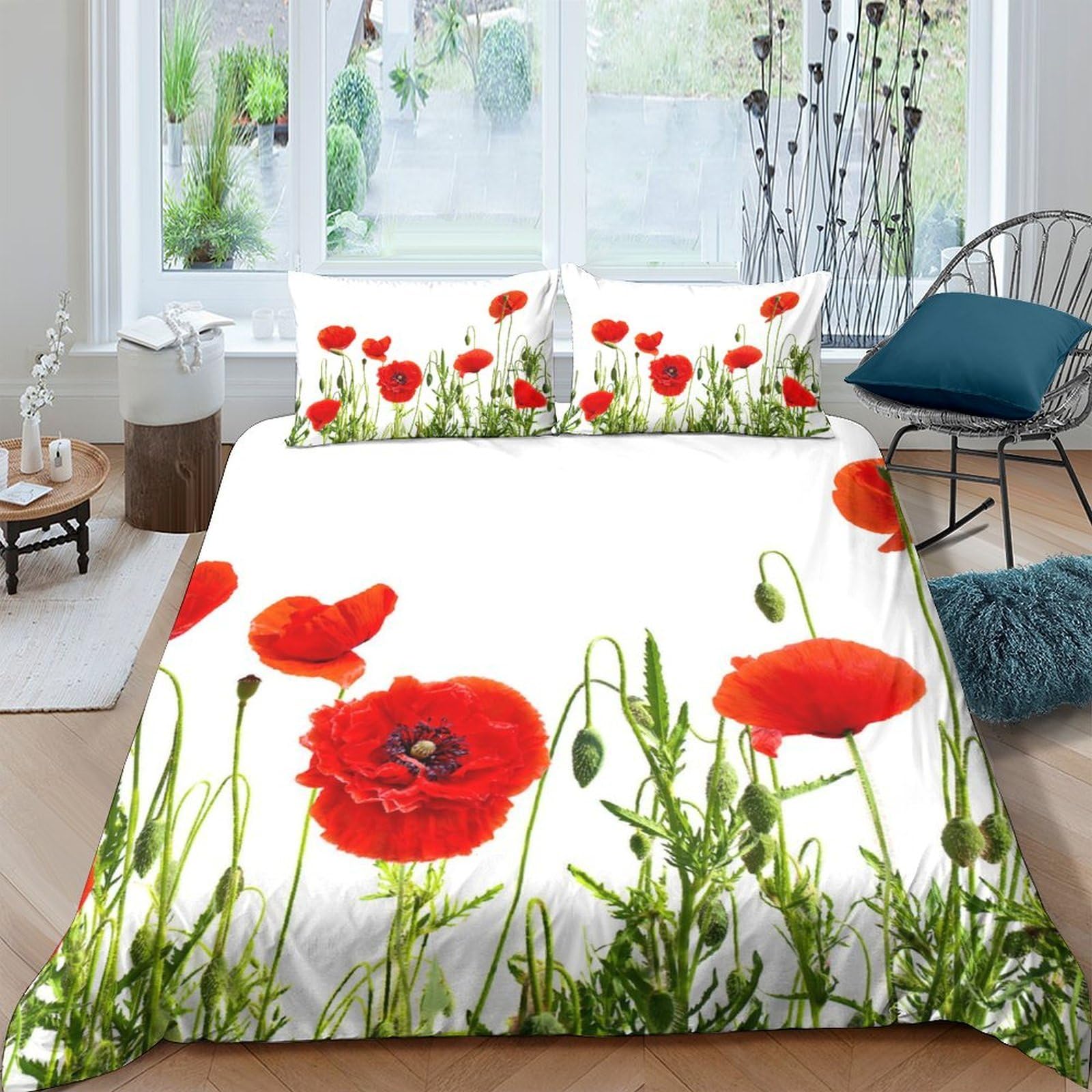 Ctjqhvkz Style-3 3D Printed Red Poppy Flower Fitted Sheet Microfiber Soft Bed Cover For Bedroom Guest Room Mattress Decor Single（135X200cm）