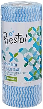 Amazon Brand - Presto! Non-Woven Kitchen Towel Roll | 80 Pulls | Blue| Highly Absorbent | Food Safe | Lint-Free & Residue-Free - image, photos