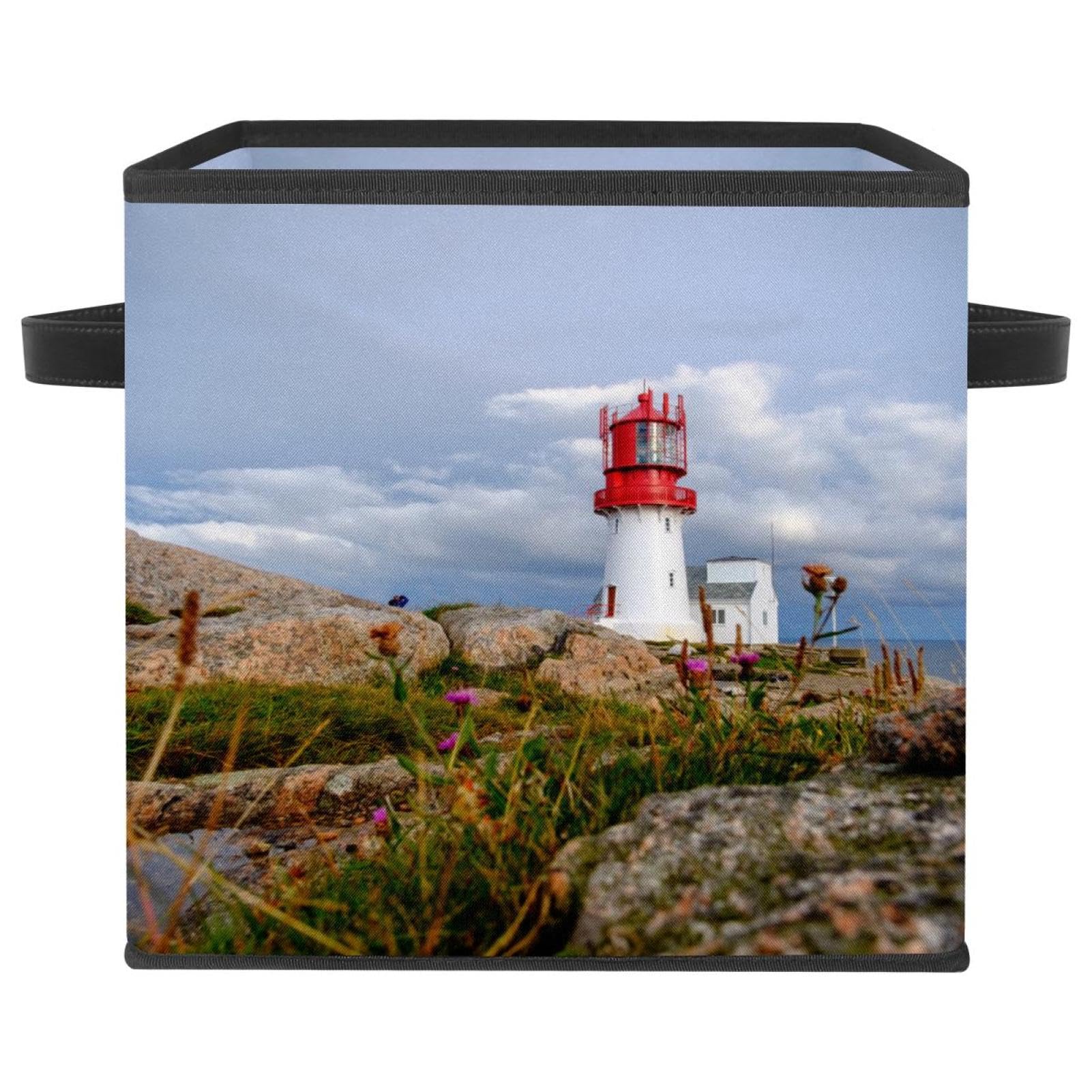 Boîte de rangement pliable en tissu cube Phare Crag Beach contre le désordre