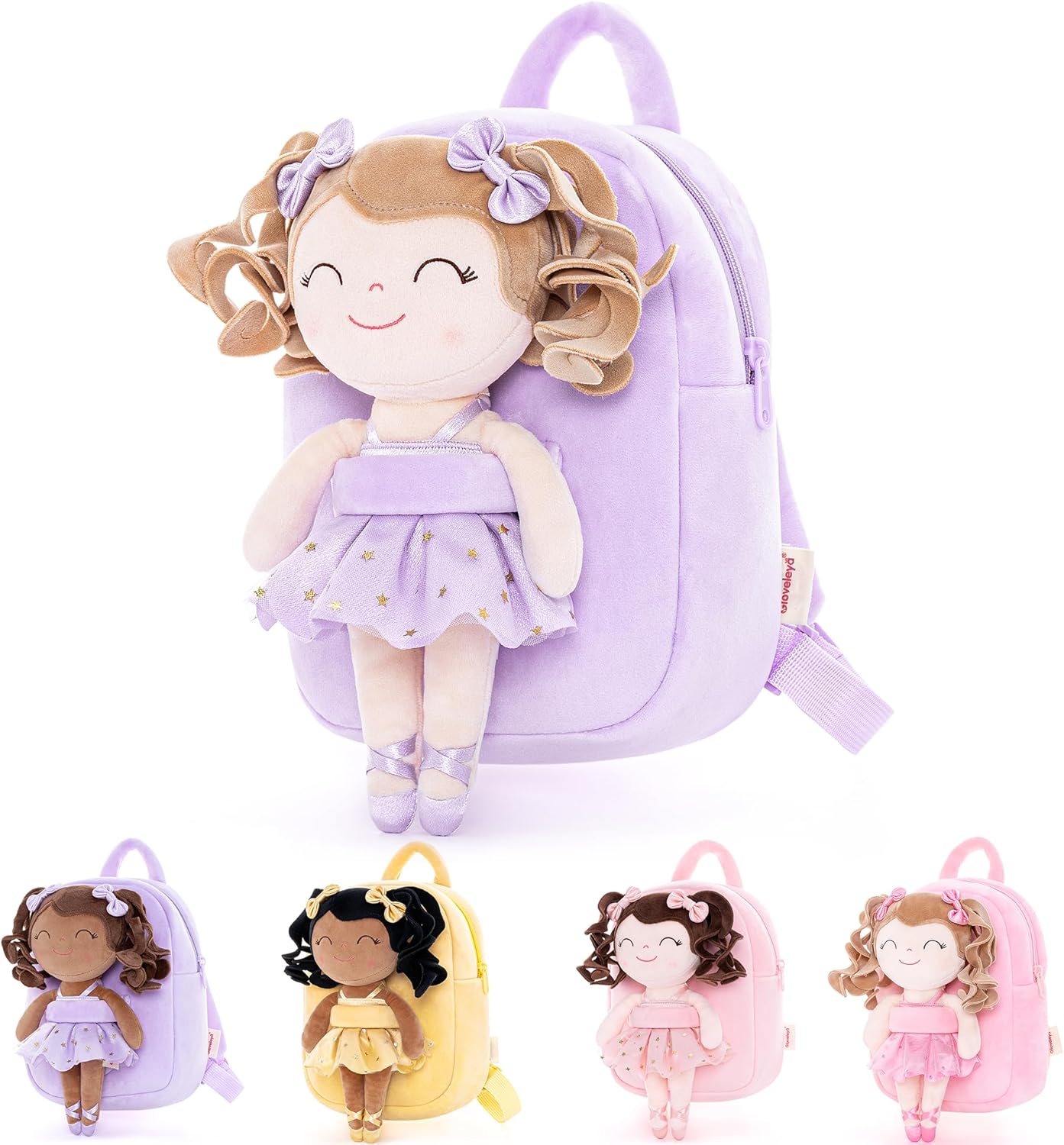Gloveleya Toddler Backpack With Ballerina Doll - Purple Plush Preschool Bag For Girls