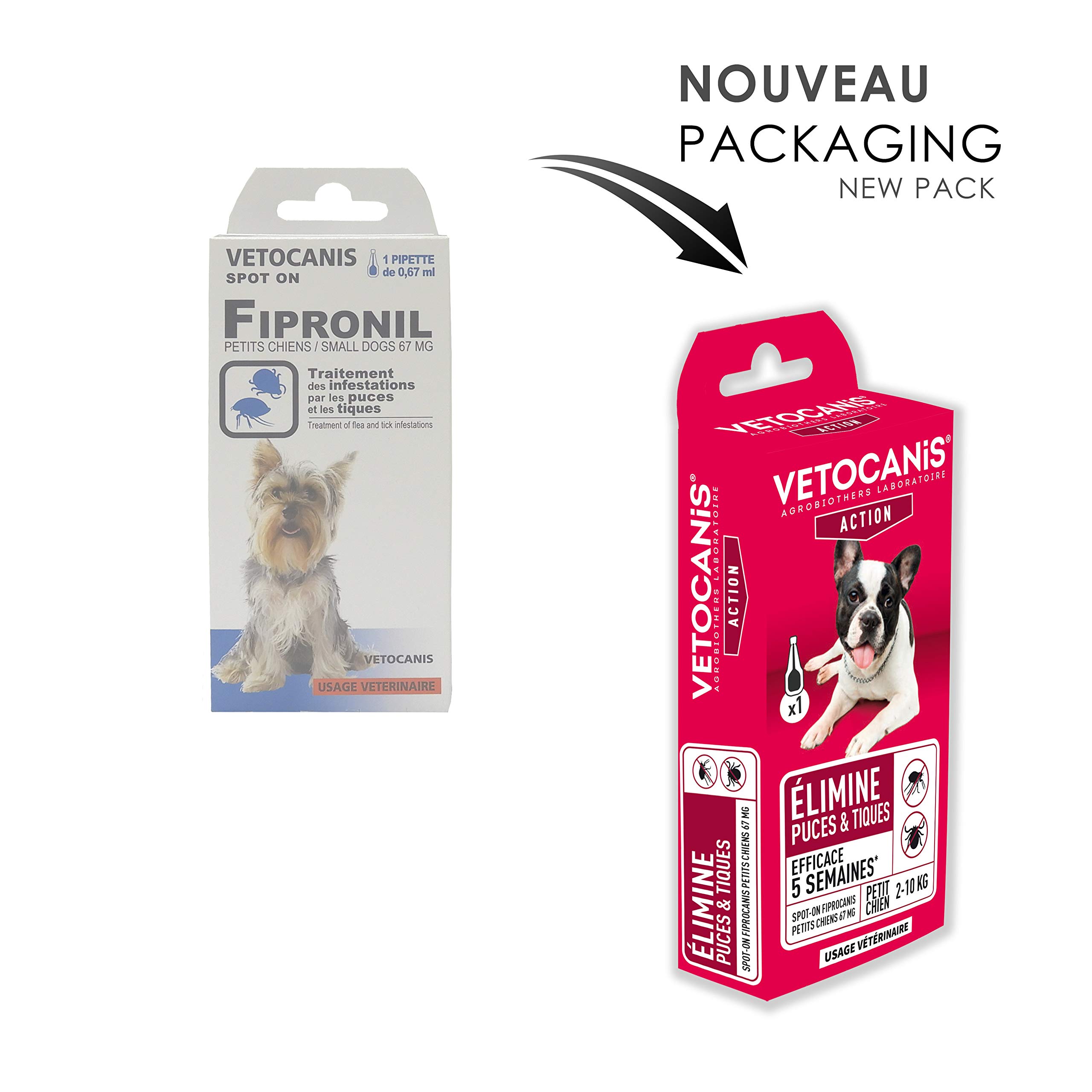 Vétocanis - Fiprocanis Pipette Anti-Puces Anti-Tiques Chien - Traitement et Protection contre Infestations - Antiparasitaire Petit Chien 2-10 kg