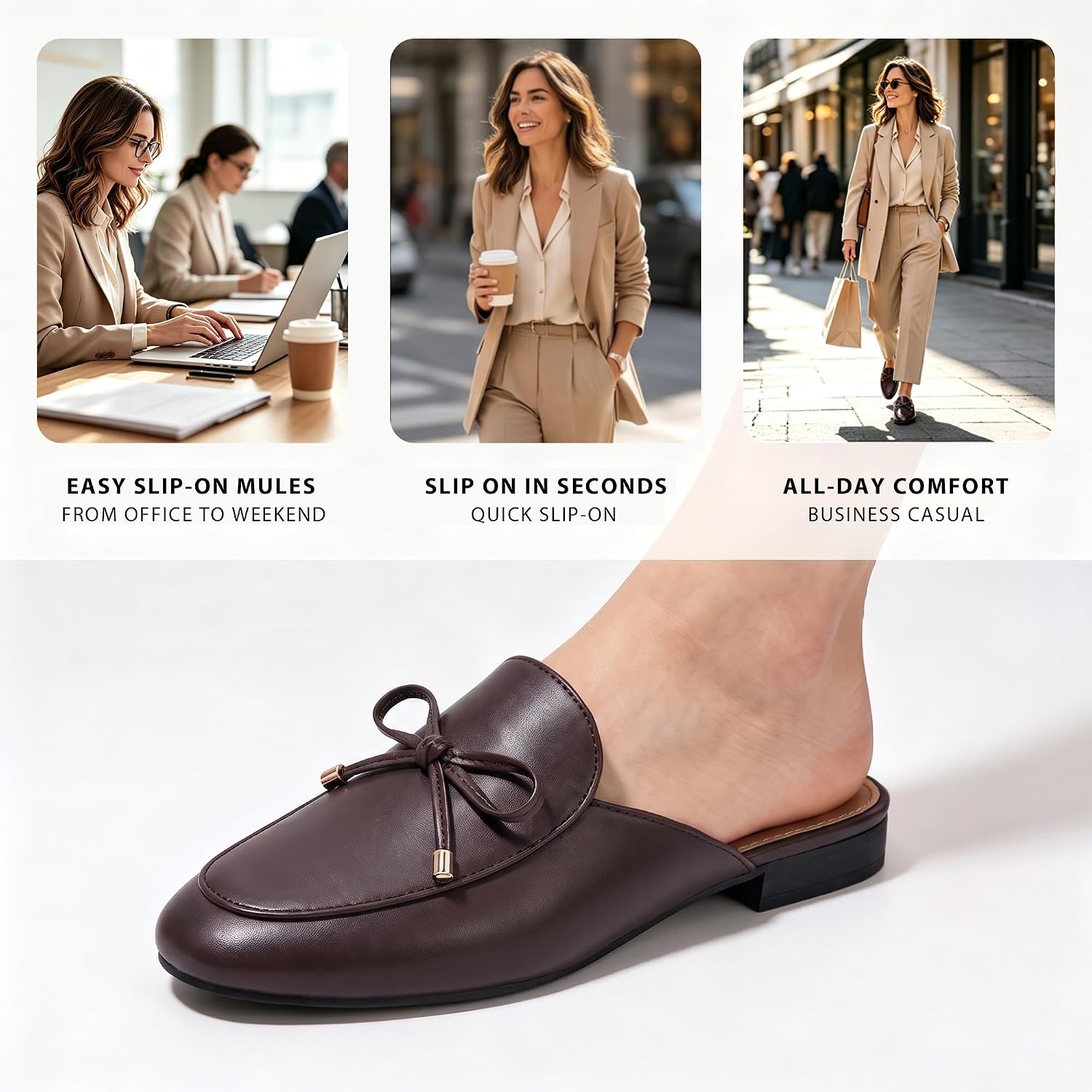 Womens Mules Slingback Flats: Comfortable Closed Toe Slip On Backless Loafers Dressy Ladies Shoes for Work Business Casual