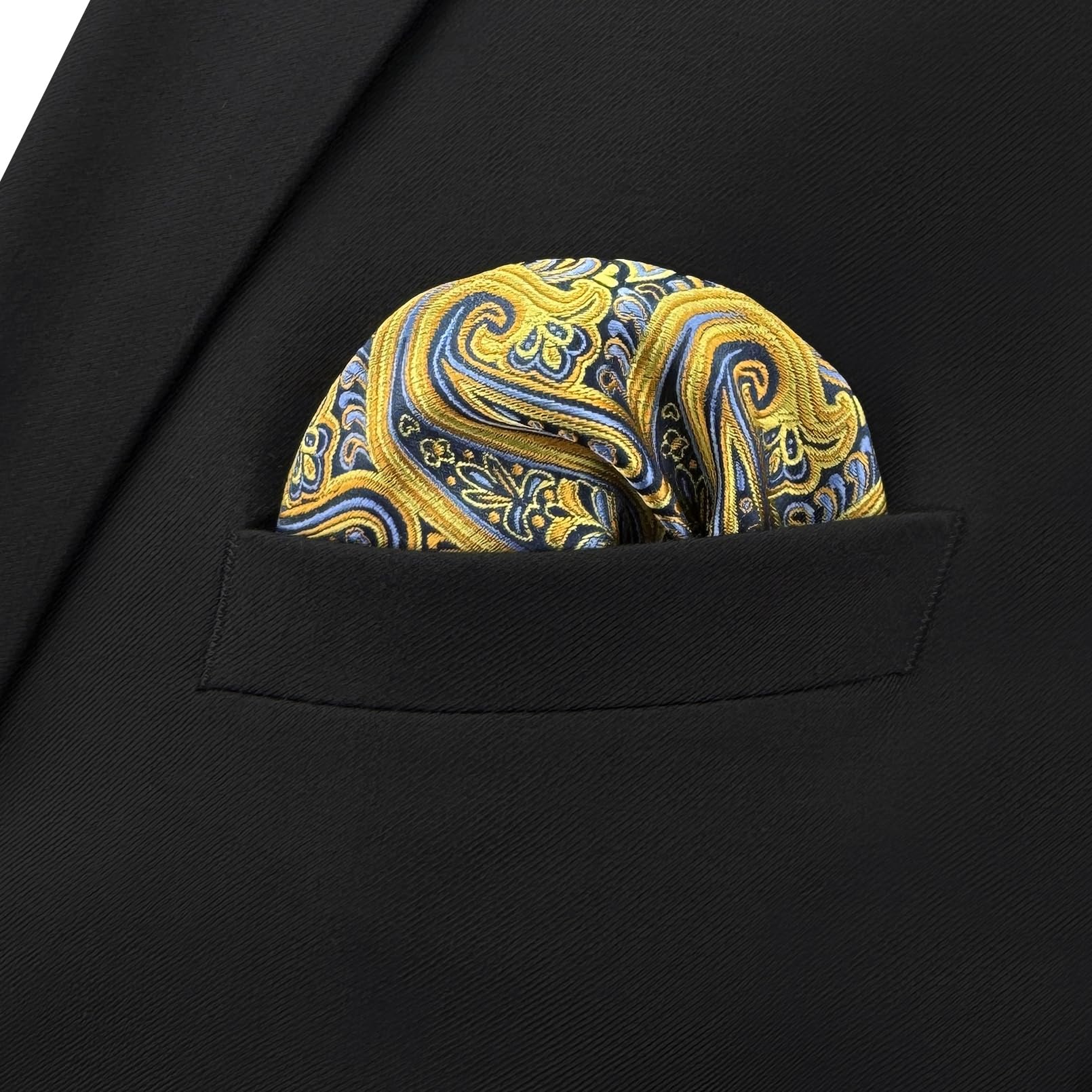 Corbatas de seda para hombre, color amarillo, mostaza, cachemira, bolsillo a juego, (12.6x12.6 Matching Pocket Square Only) 2