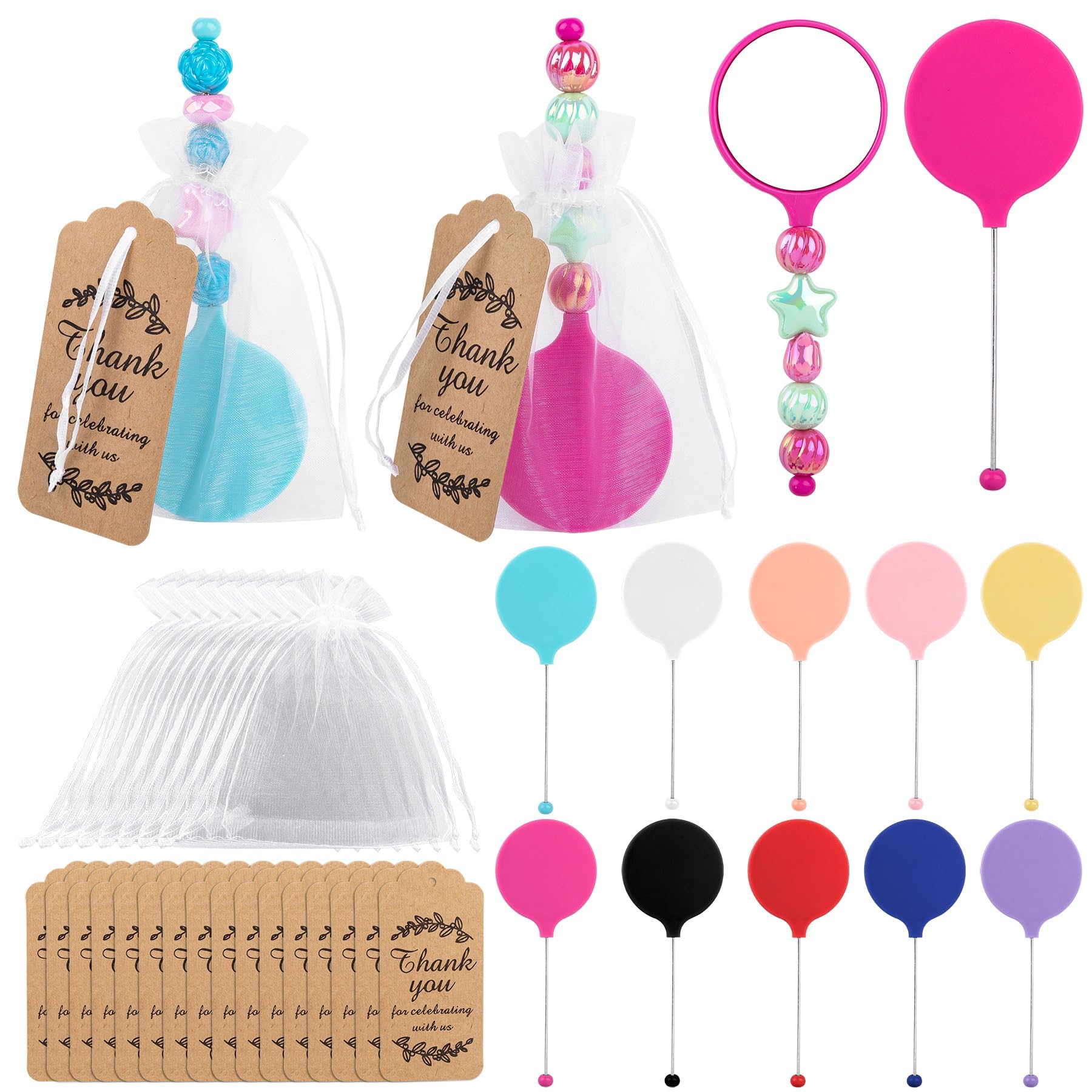 Framendino, 10 Set Beaded Bar Handheld Mirrors Mini Round with Thank You Tag Organza Bag for DIY Crafts Wedding Party Bridal Shower Souvenirs-image-41