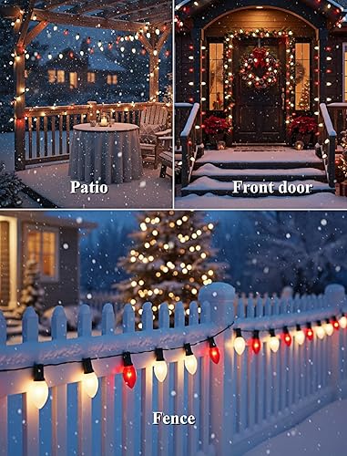 Miniatura 9 de Luces de Navidad C9 rojas y blancas de 25 pies, cadena de luces de Navidad C9 impermeables con 26 bombillas rojas y blancas, luces de Navidad