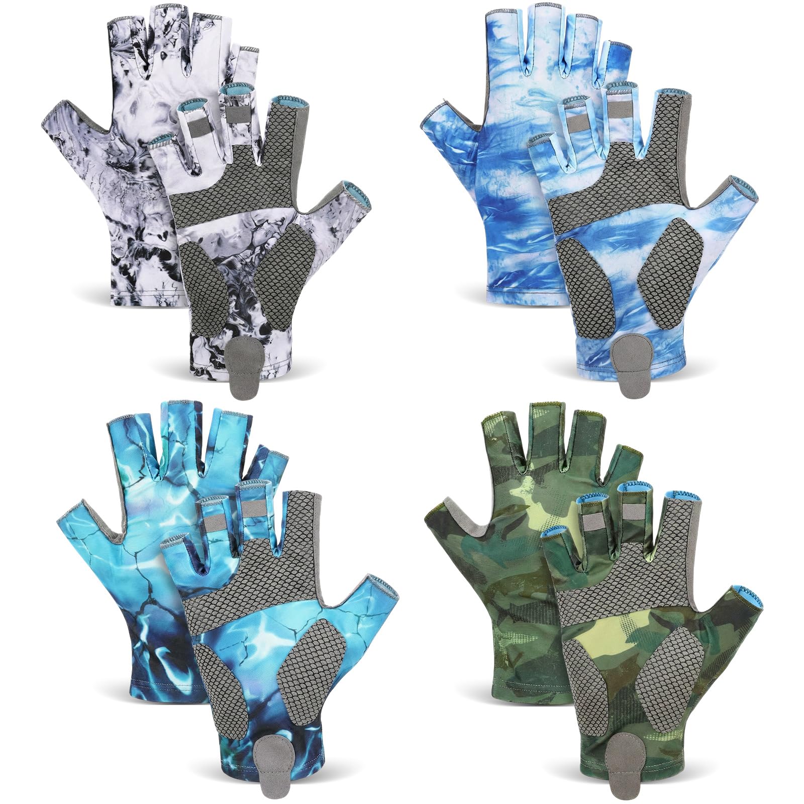 4 Pairs Fingerless Gloves Fishing Gloves, UPF 50+ Breathable, Quick-Drying Sun Protection for Men &amp; Women Anti-Slip for Fishing, Cycling