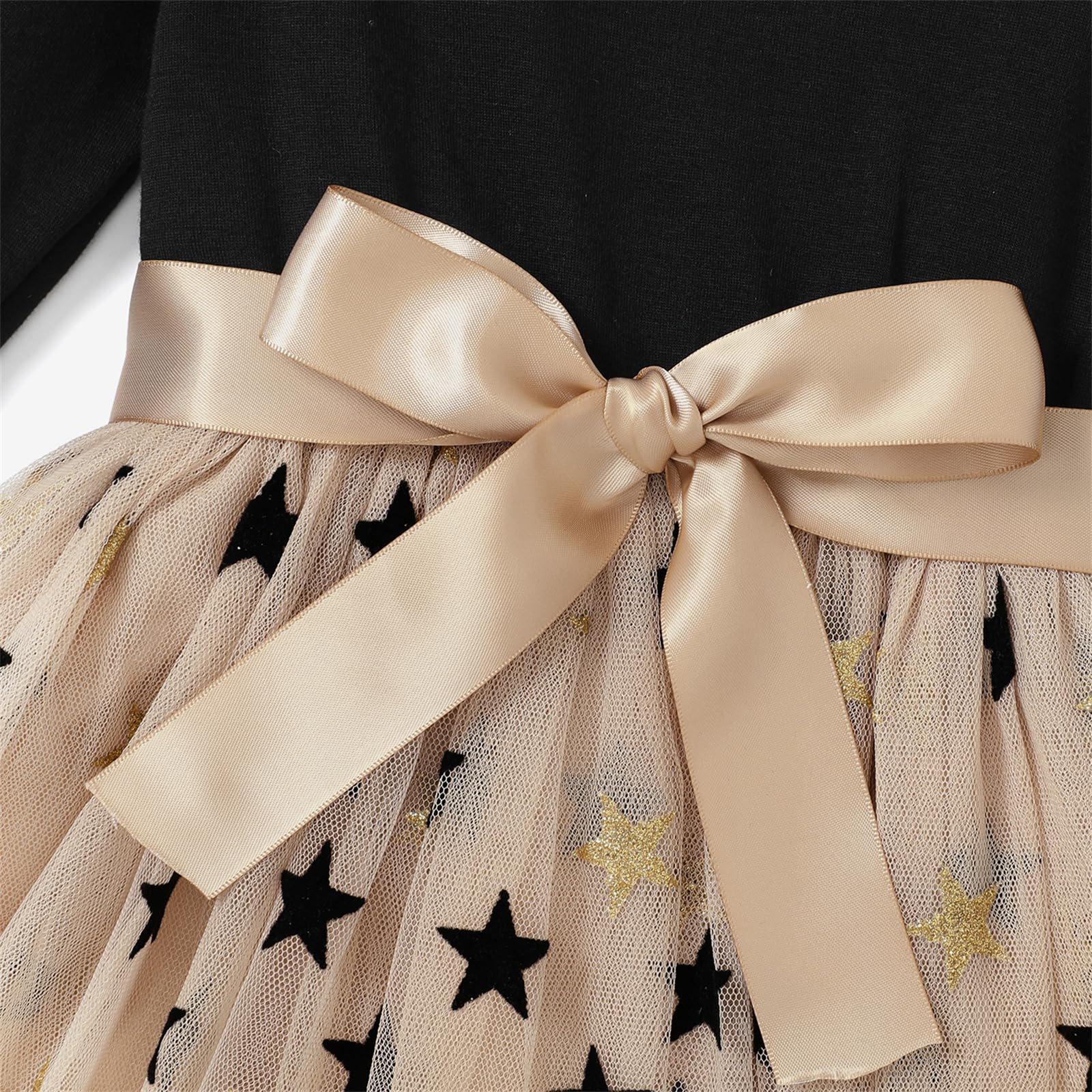 PATPAT Abito da Bambina a Maniche Lunghe, Abito da Bambina, Abito con Fiocco a Pois per Compleanno, Festa, Banchetto, Matrimonio, Vacanze, Spettacolo
