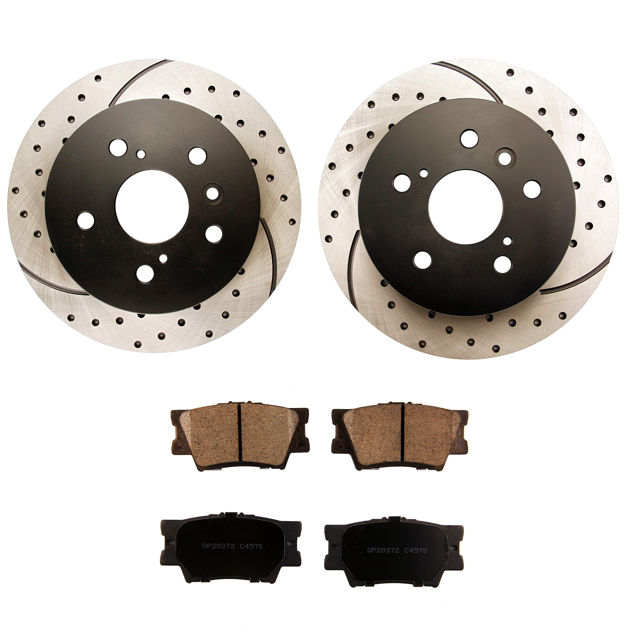 QPD10068 Rear Brake kit with Drilled/Slotted Rotors and Ceramic Brake pads fit for 2013-2016 LEXUS ES350 TOYOTA Avalon 2012-2016 TOYOTA Camry