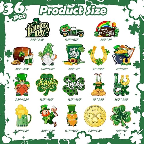 Miniatura 2 de Decoraciones del día de San Patricio (con luces), 36 piezas de decoraciones de árbol del día de San Patricio, trébol de Lrish, decoraciones