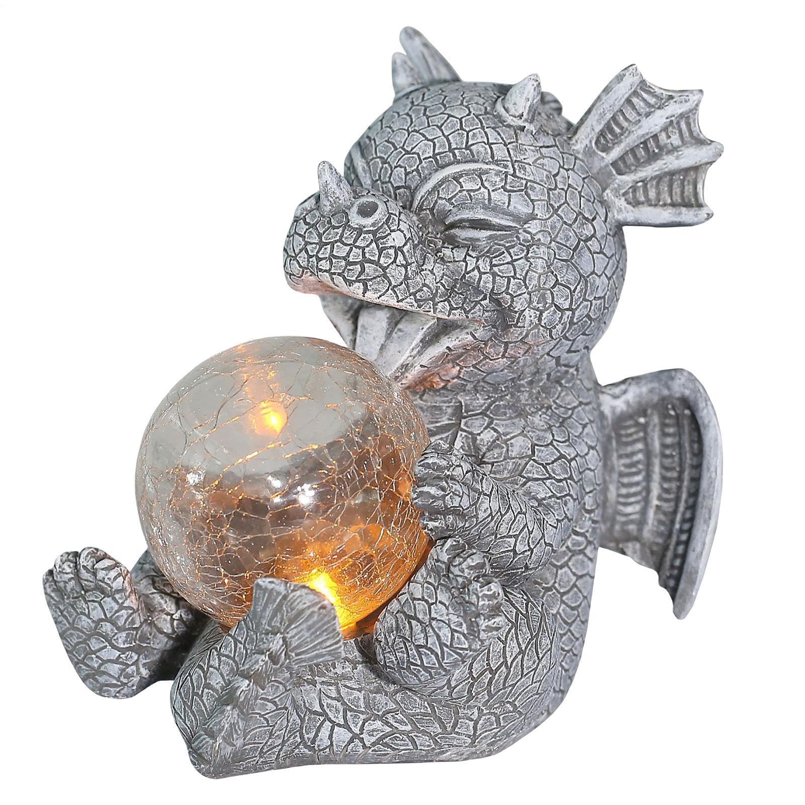 Figurka , żywica dinozaur ozdoba podwórka, solarna kula świetlna statuetka | do dekoracji podwórka, ogrodu i patio