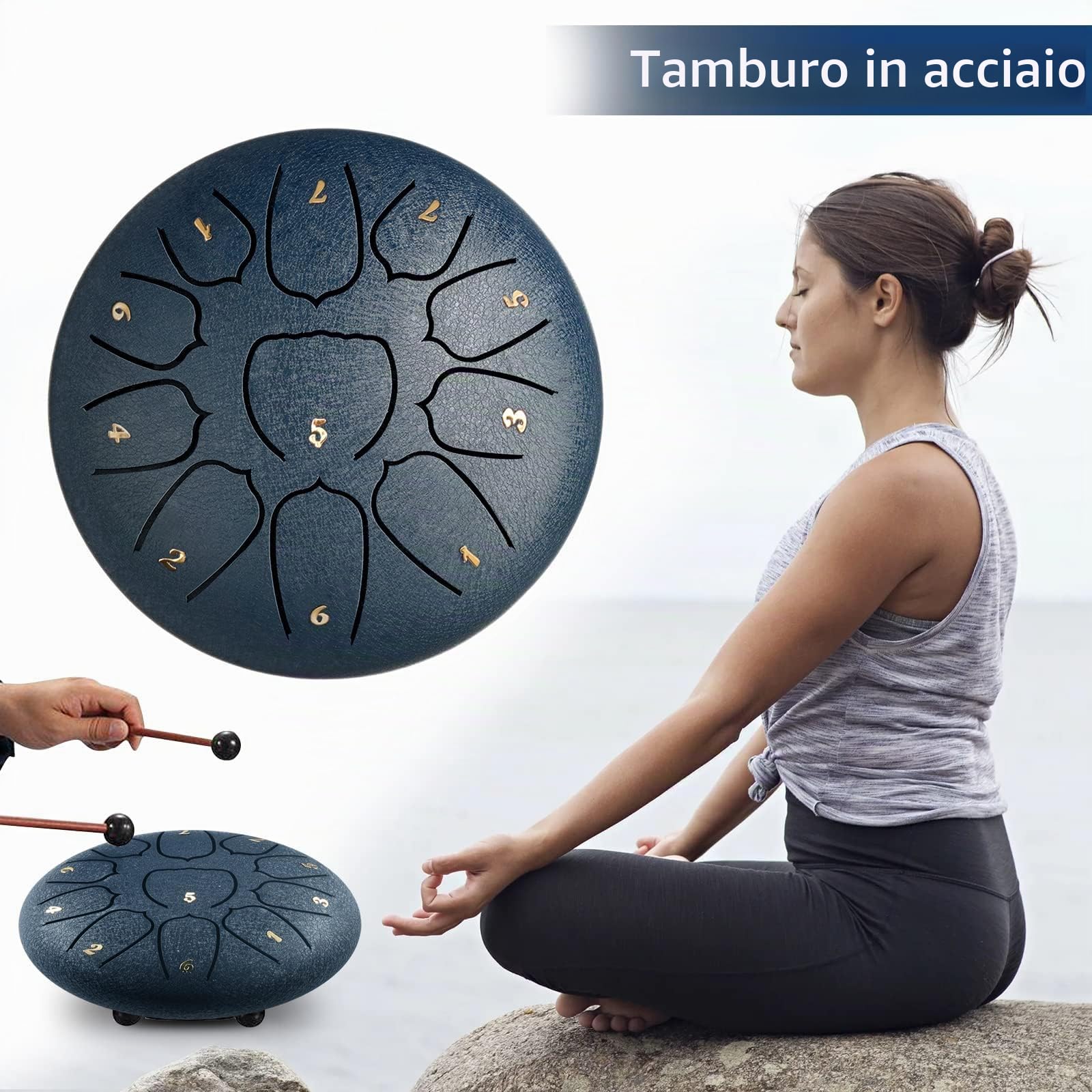 CIRULLI Tongue Drum 11 note da 6 pollici, tamburo per la lingua, in acciaio, con scatola per accessori, tasca, lettore musicale e bacchetta per meditazione, yoga, guarigione del suono