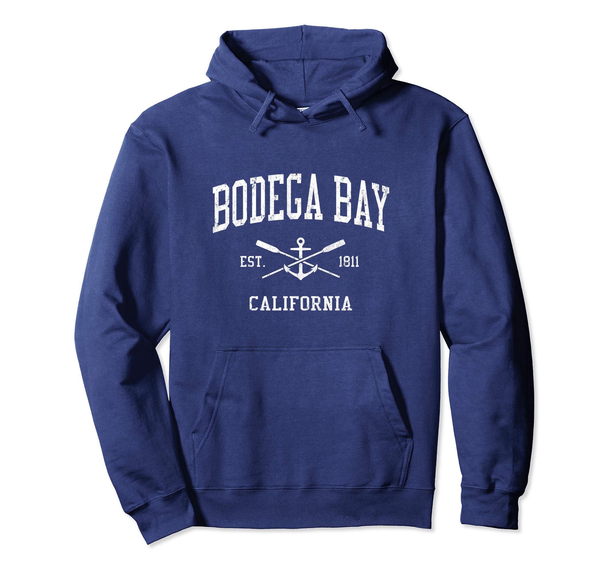Bodega Bay CA Vintage Crossed Oars & Boat Anchor Sports Pullover Hoodie