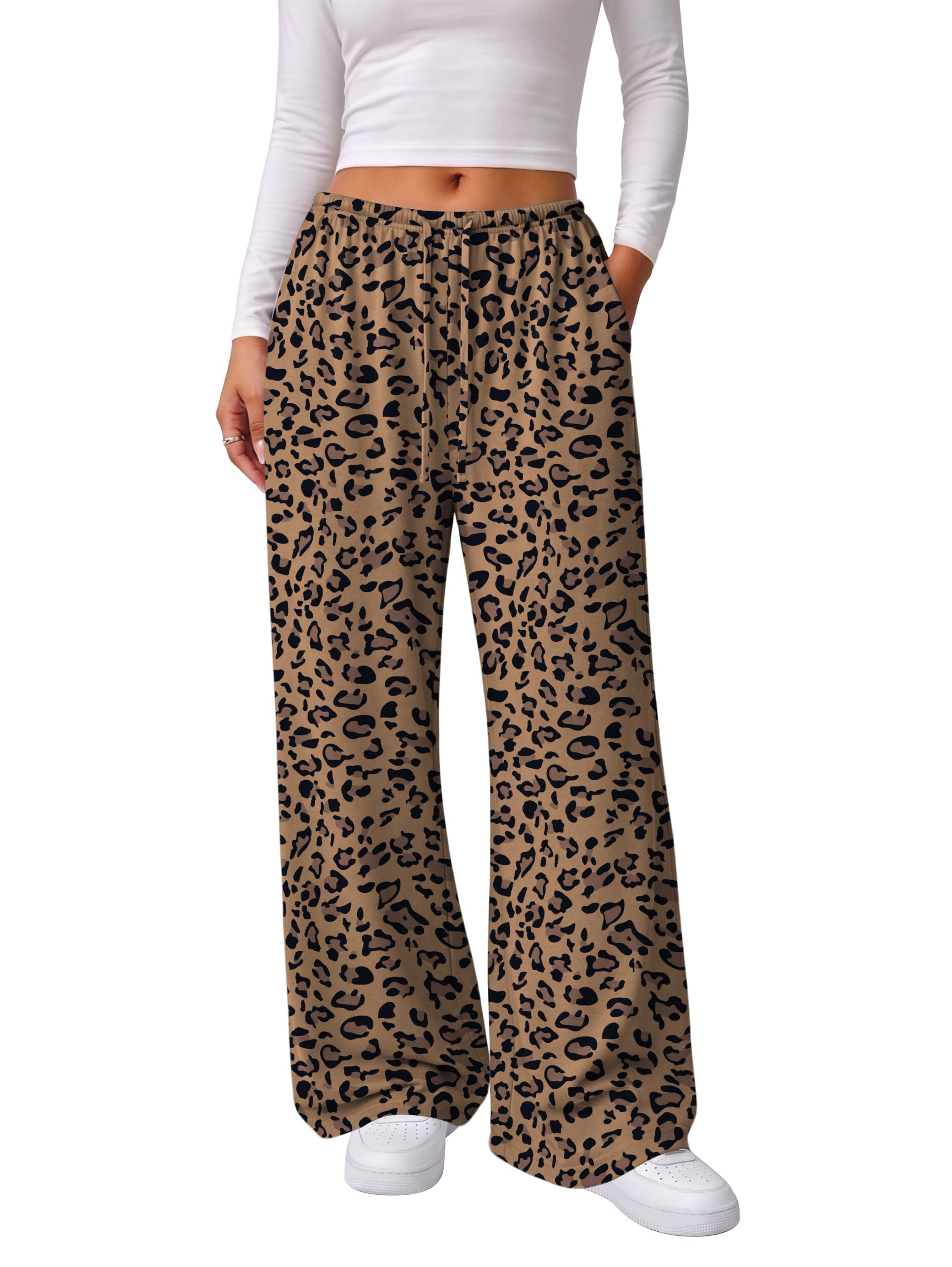 Sampeel Women's Wide Leg Pants - Drawstring Lounge Pants with Pockets