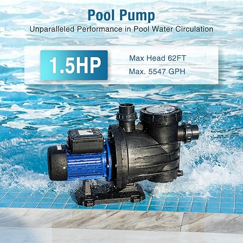 Miniatura 2 de CrestWave Bomba de piscina de 1.5 HP, potente bomba de piscina autorecortable de 5547 GPH con interruptor de encendidoapagado para piscina