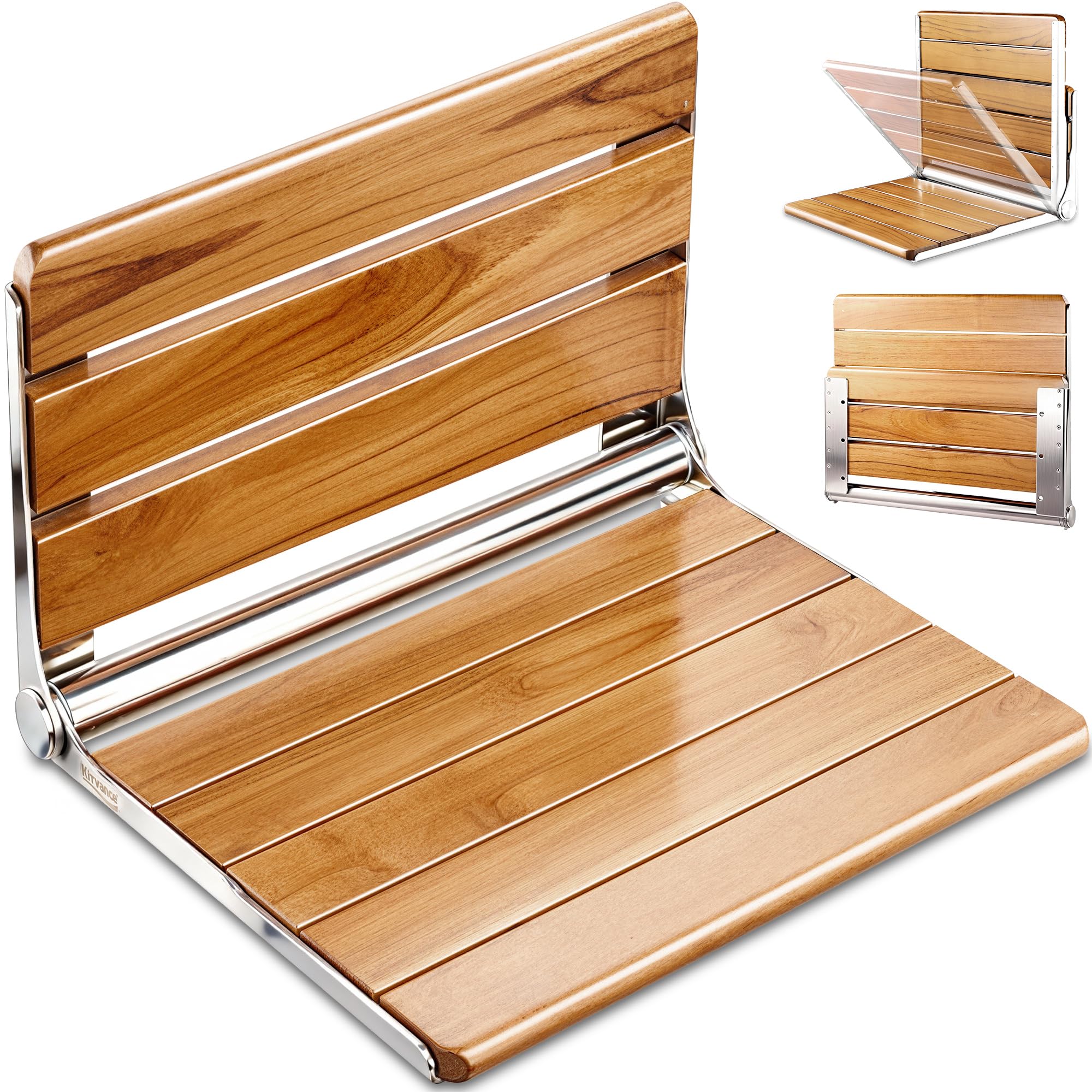 [Upgraded Version] 20" Folding Teak Shower Seat Wall Mounted- Shower Bench for Inside Shower, ADA Compliant Teak Shower Seat Wall Mounted Bench Bathroom Stool, Folding Bathtub Shower Seat for Elderly