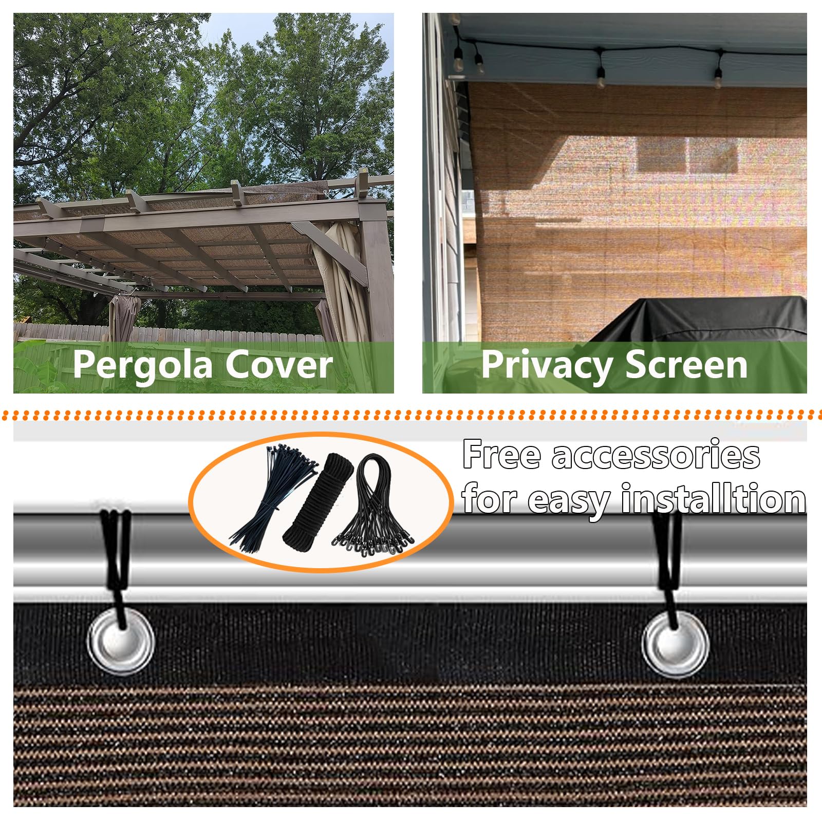 Telo parasole 90% 3 x 3 m per esterni, cortile, patio, giardino, pergola, baldacchino, moka