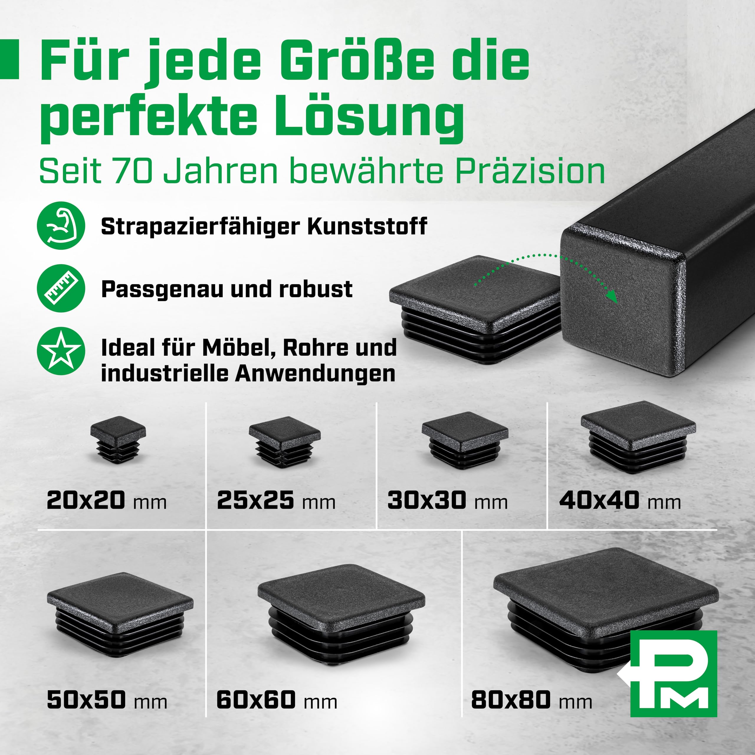 Lamellenstopfen 80x80 mm für Vierkantrohr [50 STK] I Quadratische Rohrstopfen aus PE - Ideal für Aluprofil, Gartenmöbel & Stuhlbeine I Verschlussstopfen mit FUNKENEROSION-Struktur