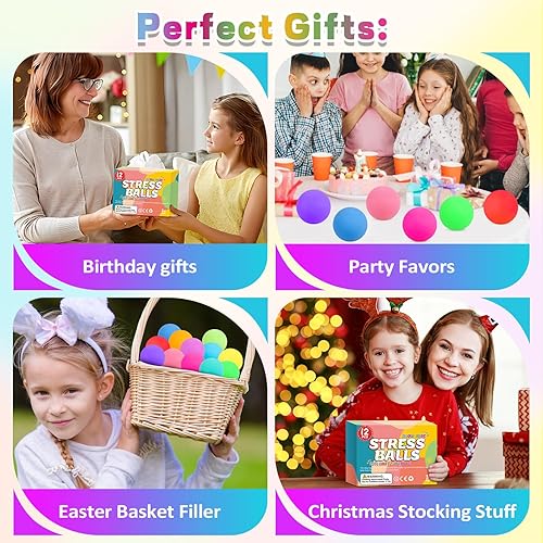 Miniatura 7 de Paquete de 12 pelotas de estrés de aumento lento, bolas antiestrés para niños y adultos, juguetes elásticos para aliviar el estrés, pelota sensorial