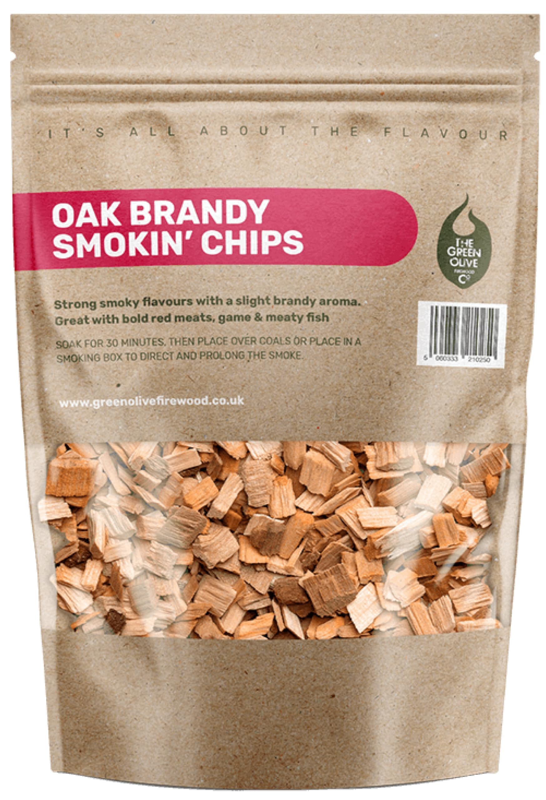 Green Olive Firewood Company Brandy Oak BBQ Wood Smoking Chips