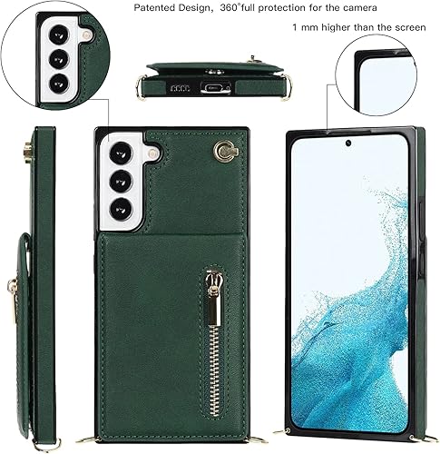 Miniatura 3 de Funda compatible con Samsung Galaxy S22 de 6.1 pulgadas, bolso de bolsillo, correa de hombro, elegante funda protectora para Galaxy S22 (verde