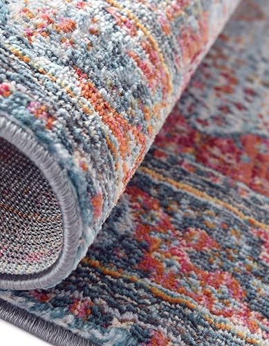 Miniatura 6 de Unique Loom Baracoa Collection - Alfombra malecón (octágono de 5 pies 1 pulgada, azul claronaranja)
