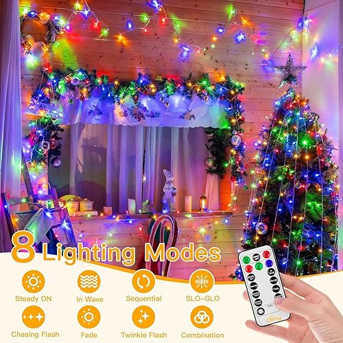Miniatura 3 de Ollny Luces de Navidad impermeables para exteriores, 1000 LED, 328 pies, tira de luces súper largas con control remoto de 3 temporizadores, enchufe