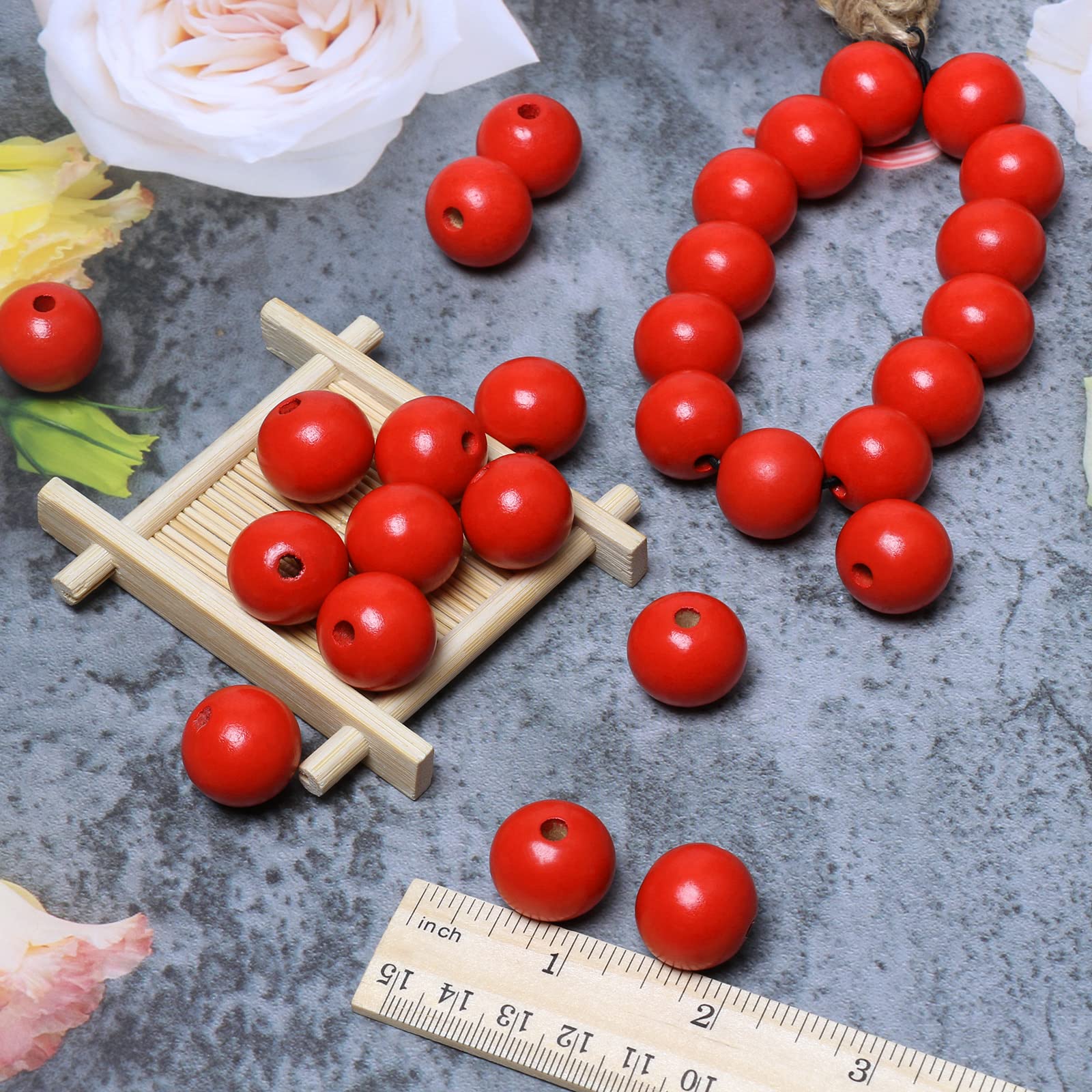 Perline In Legno Rosse, 20 Mm, Dipinte Lisce, Distanziatori, Per - Foto 4