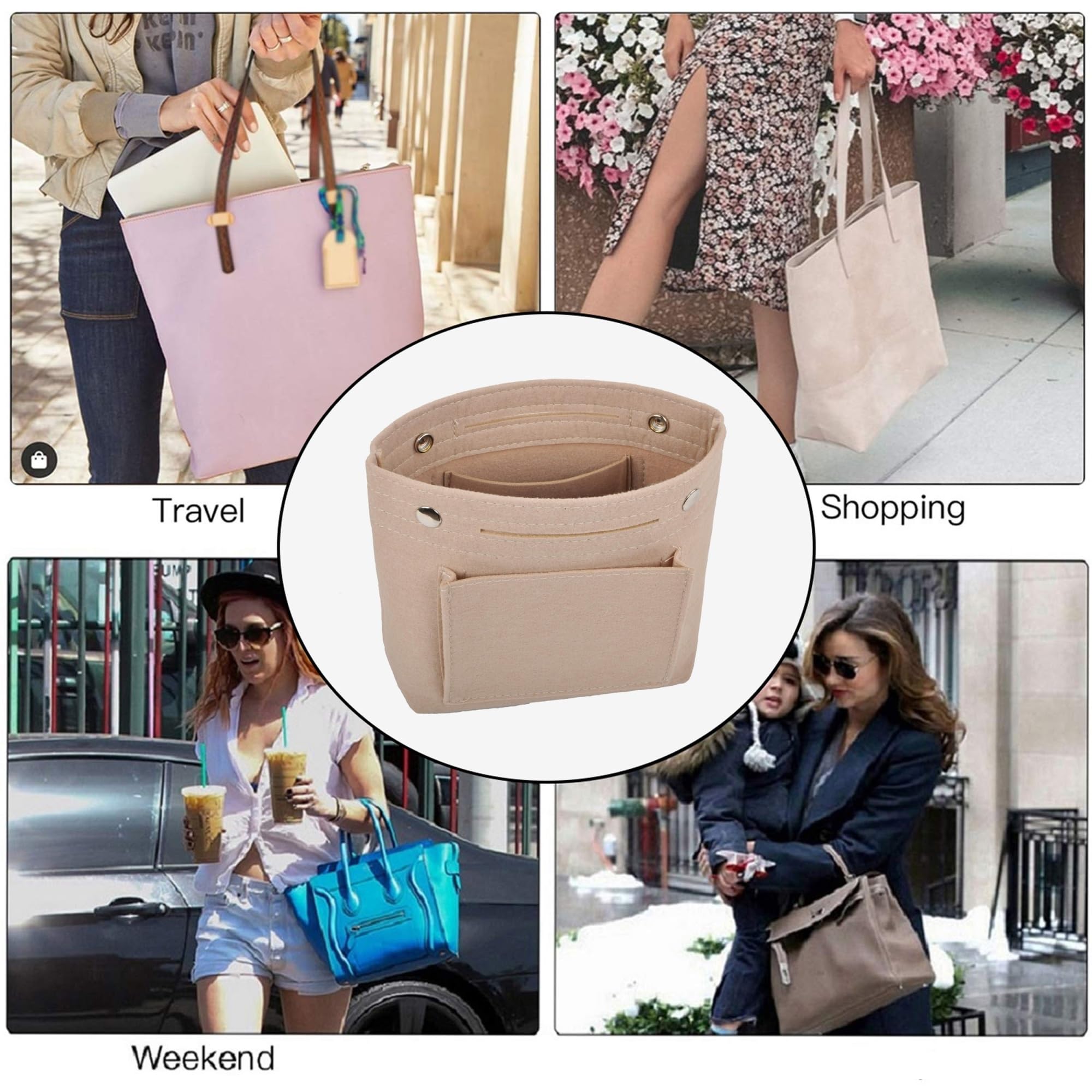 3 Stück Filztaschen-Organizer-Einsatz Mini-Filz-Geldbörsen-Organizer-Einsatz im Inneren der Handtasche Tote Pocketbook for Frauen FüR Damen(Wine Red)