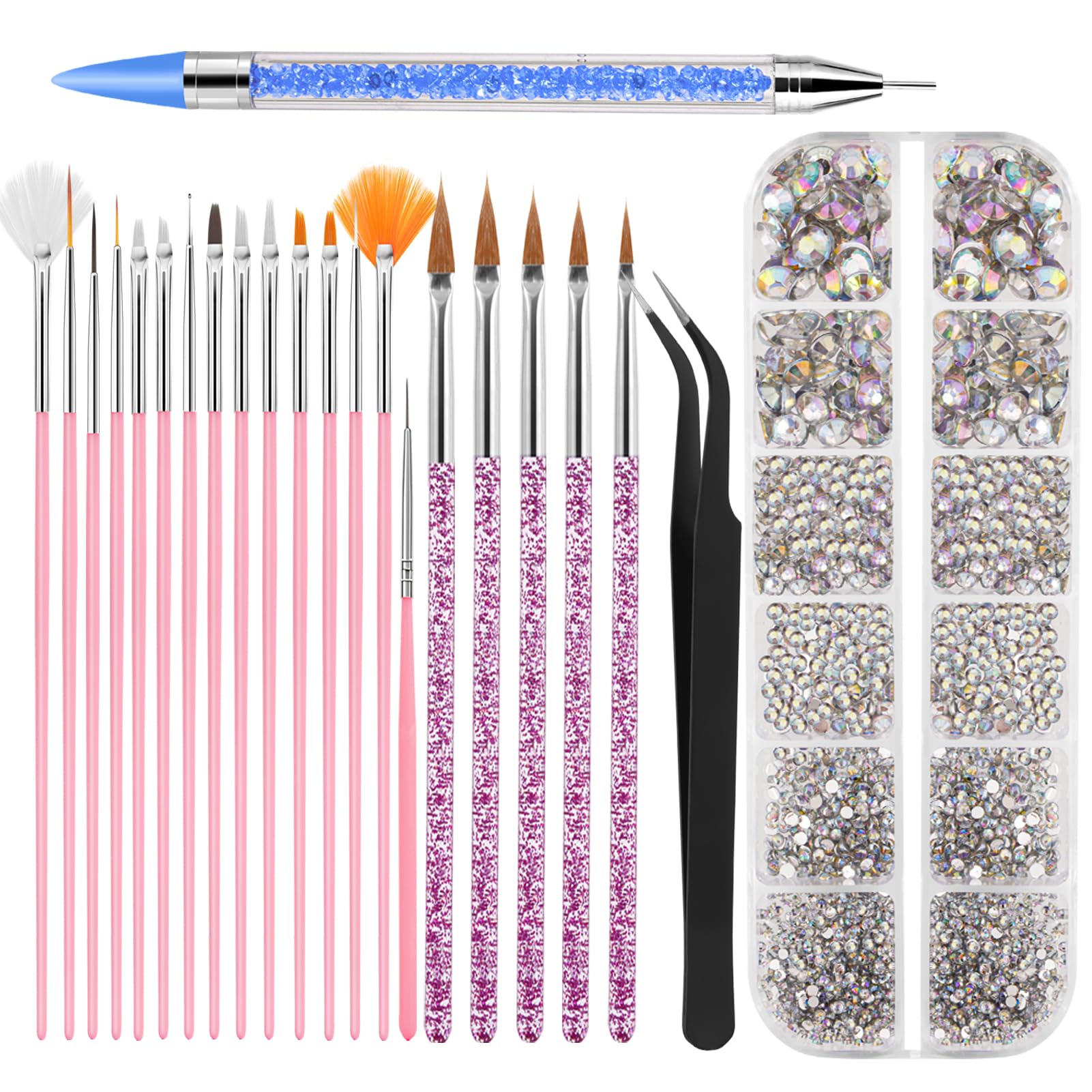 BITNBITH Nail design Kit,Nail Rhinestones Crystal AB,Rhinestone Wax Pencil,Nail Brushes,Nail Design Pen,Nail Dotting Tools,Tweezer for Rhinestone
