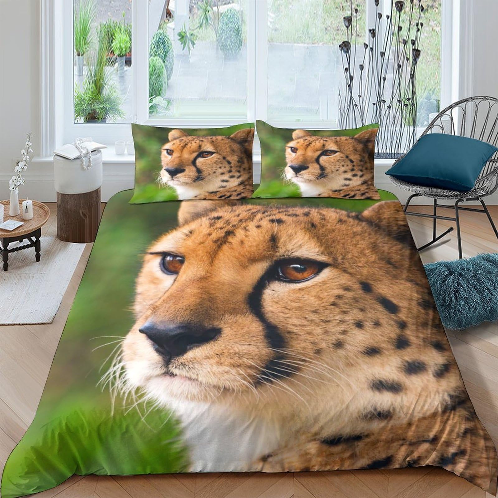 Ctjqhvkz Style-10 3D Printed Cheetah Wildlife Fitted Sheet Microfiber Soft Animal Pattern Bed Sheet For Bedroom Guestroom Decor Mattress Cover Single（135X200cm）