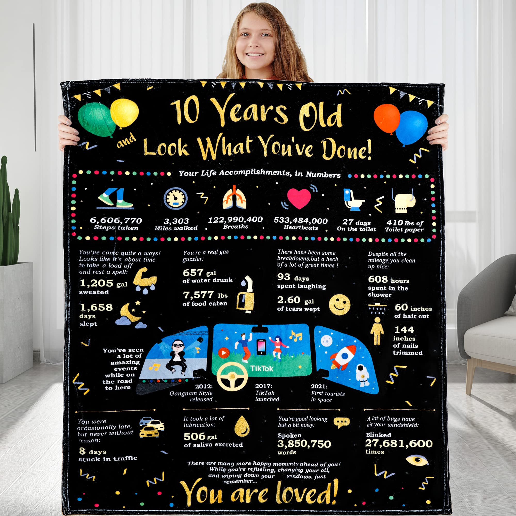 BLAMEZI 10 Year Old Birthday Gift for Girls Boys, 10th Birthday Graduation Daughter Son Gift Ideas Decorations Blankets, Birthday for Grandson Granddaughter Blankets.