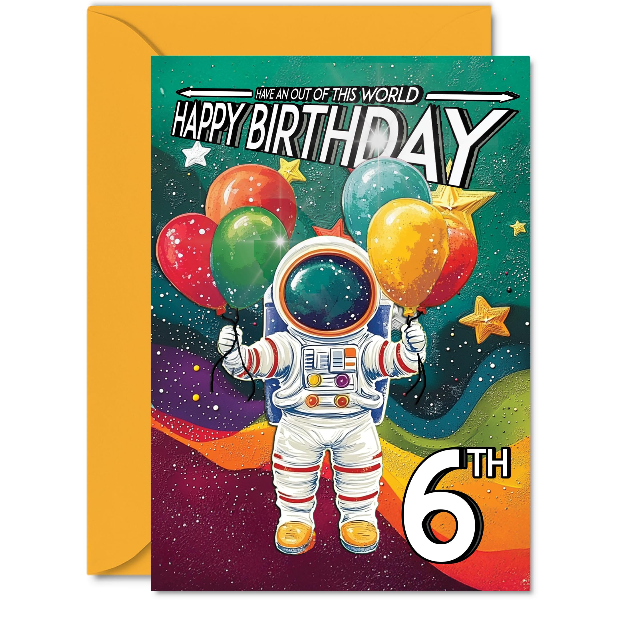 6th Birthday Card Boy - Astronaut Spacesuit - Outer Space Birthday Card for 6 Year Old Girl, Age 6 Boys Girls Cards, A5 Bday Greeting