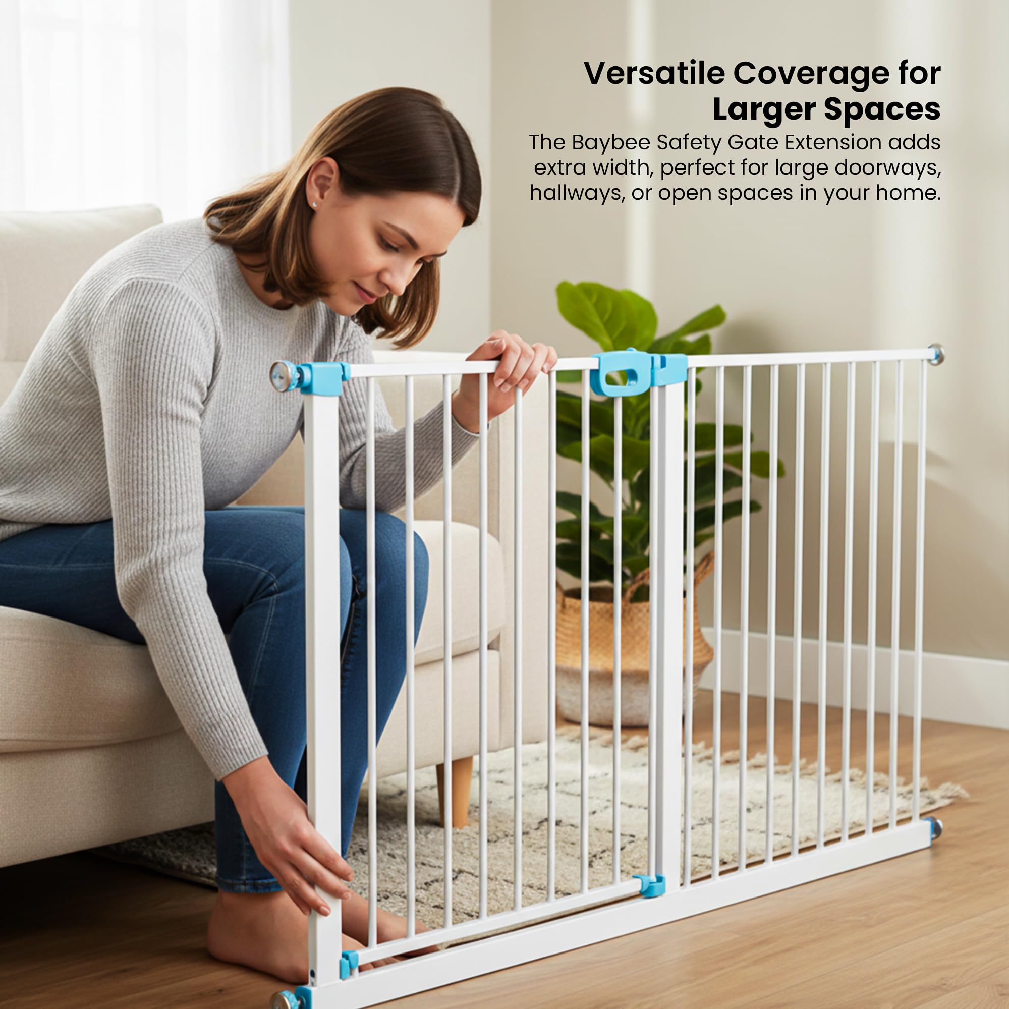 Baybee Safety Gate Extension 80 cm | Baby Gate Extender for Kids & Pets | Adds Extra Width for Large Doorways, Hallways & Open Spaces (White) 4