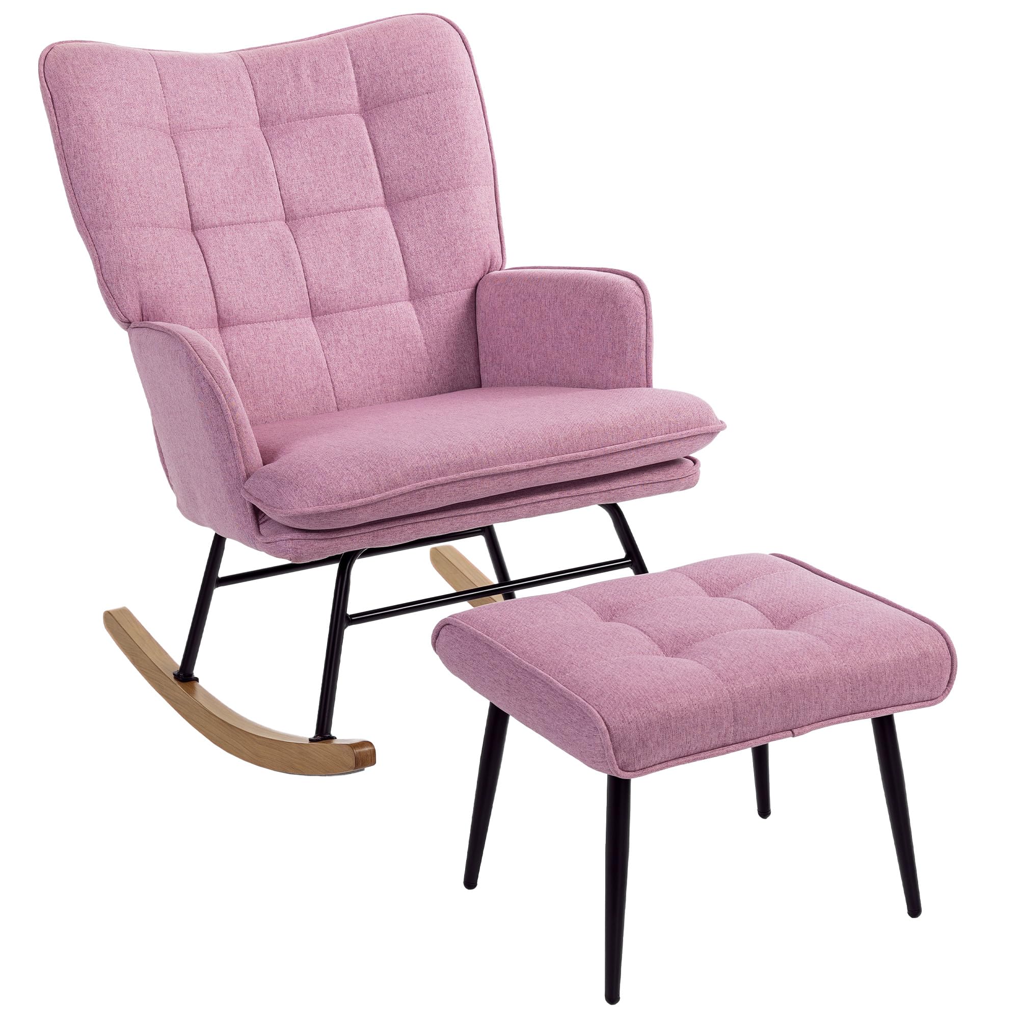 HOMCOM Silla Mecedora con Reposapiés Respaldo Alto 130 kg Rosa