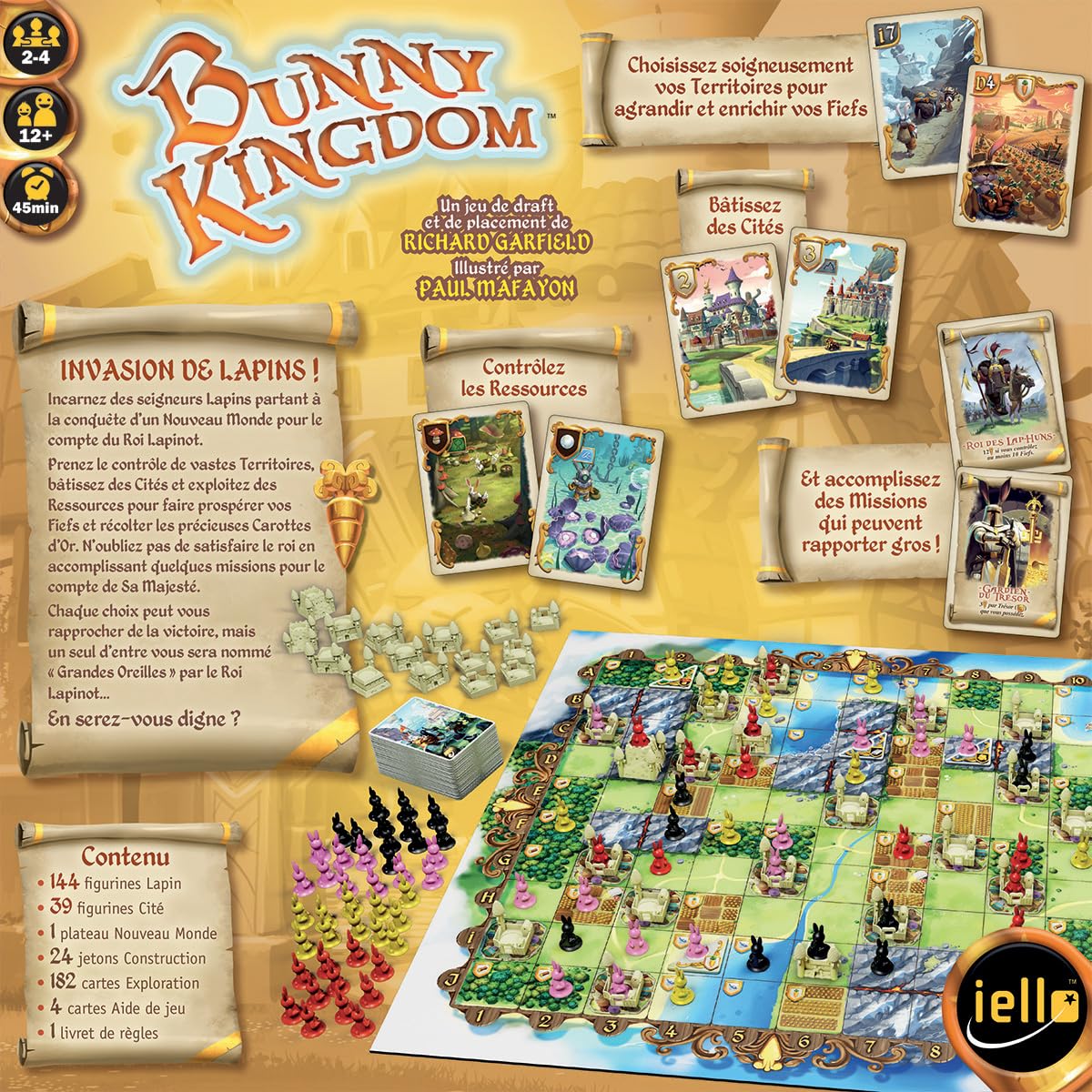 IELLO Bunny Kingdom – Version française – Jeu de Société Stratégique Familial – Draft, Placement, Conquête & Figurines Lapins | 2-4 Joueurs | 45 Min | Dès 12 Ans