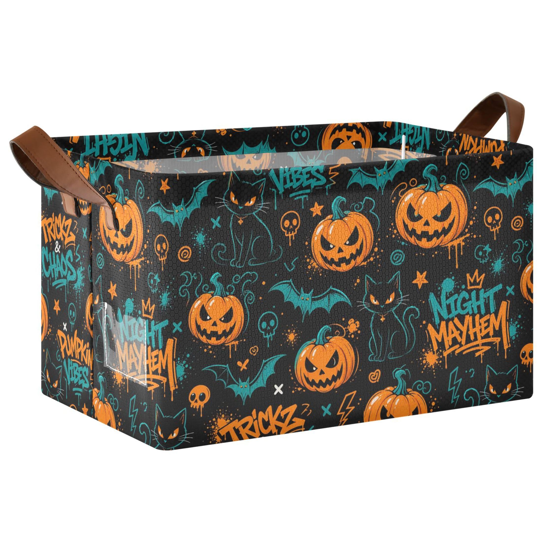 Kutsu Pumpkins Foldable Storage Basket Collapsible Bin With Handles For Shelves