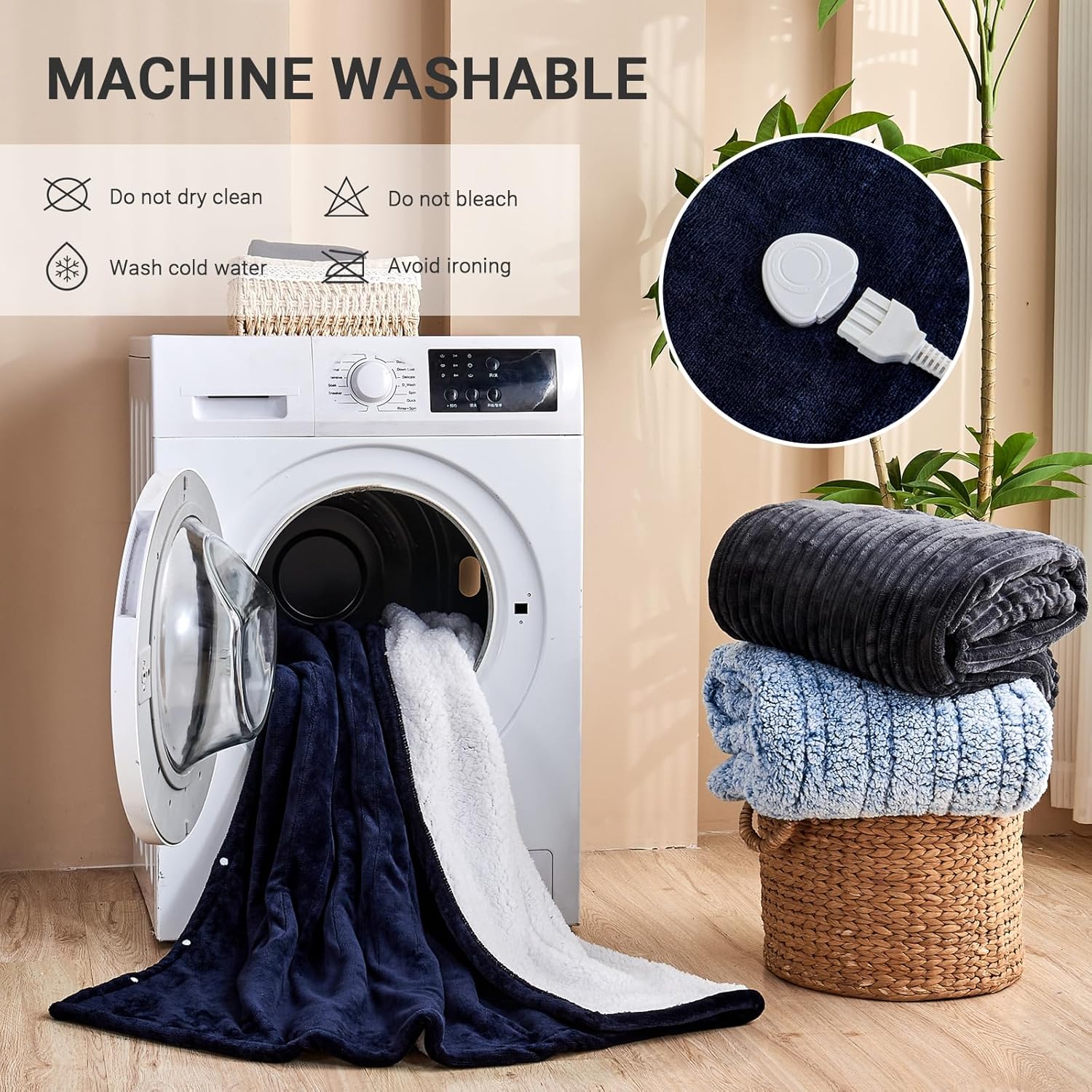 Electric Blanket Heated Throw, Soft Flannel 50"x60" Heating Blanket with 8 Hours Auto Off 10 Fast Heating Levels Machine Washable Sherpa Heated Blanket with Overheating Protection