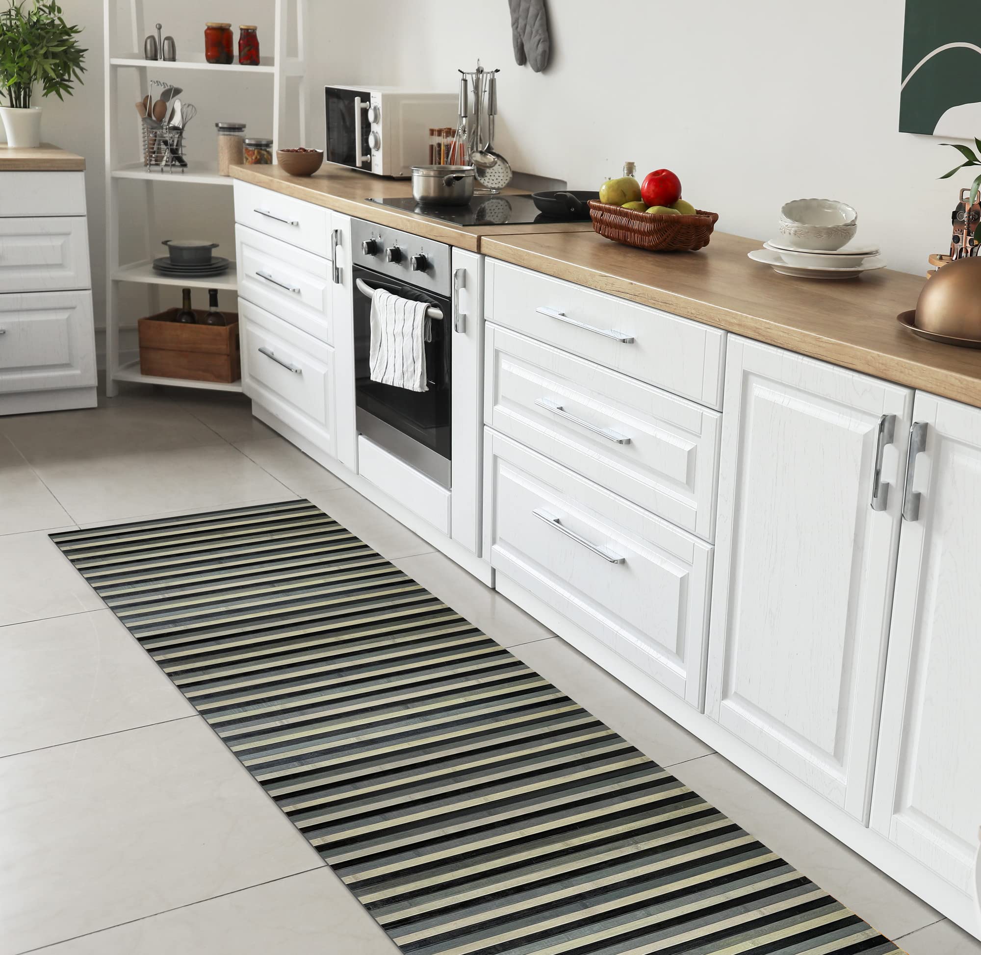 IlGruppone Passatoia per Cucina o Tappeto da Ingresso in Vero Bamboo Naturale 7 Misure 7 Colori - 50x300 cm - Grigio