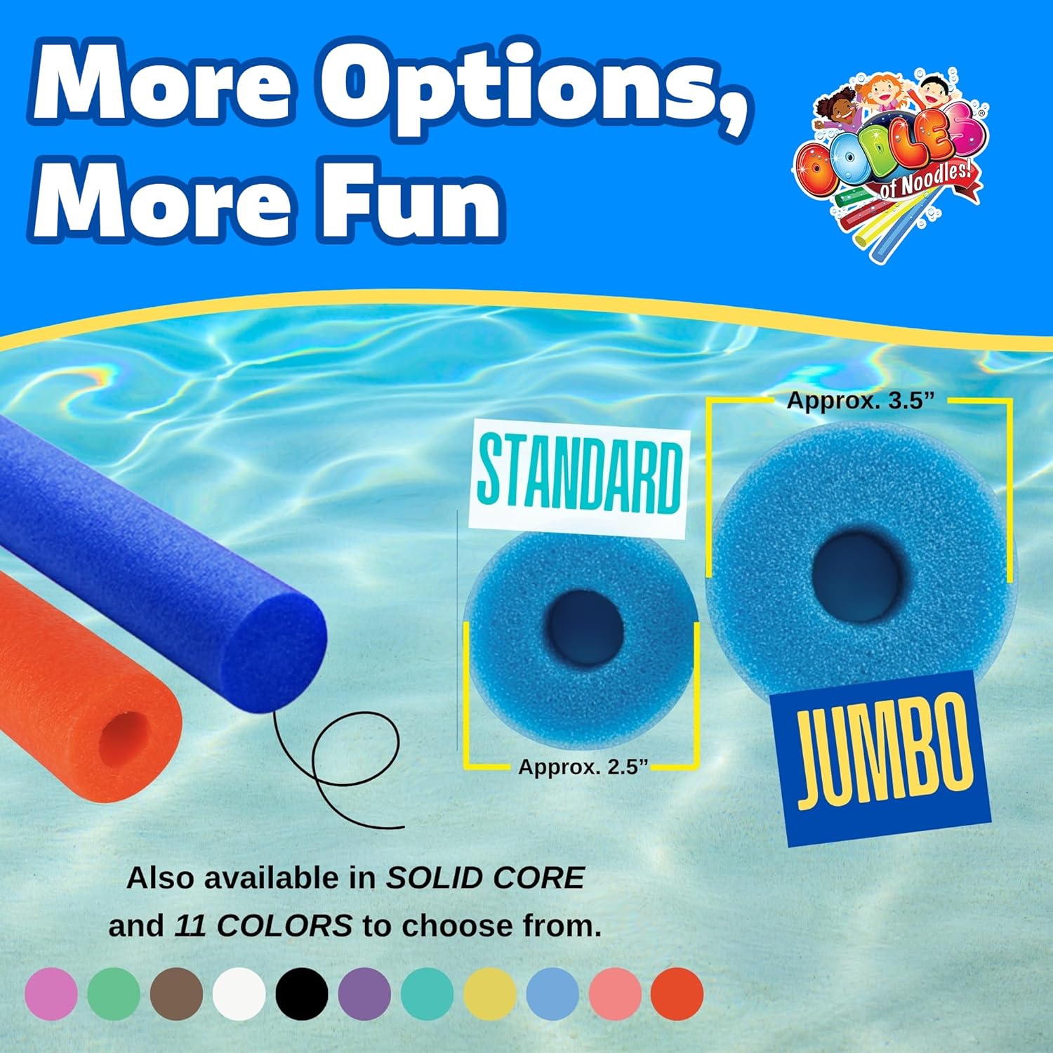 Oodles of Noodles Deluxe Rainbow Swimming Pool Noodles Foam- Pack of 50 - Approx. 48 inch x 2.5 inch Multi-Purpose Foam Tubes, Pool Floats for Water Fun, Exercise, Crafts, Padding, Insulation & More