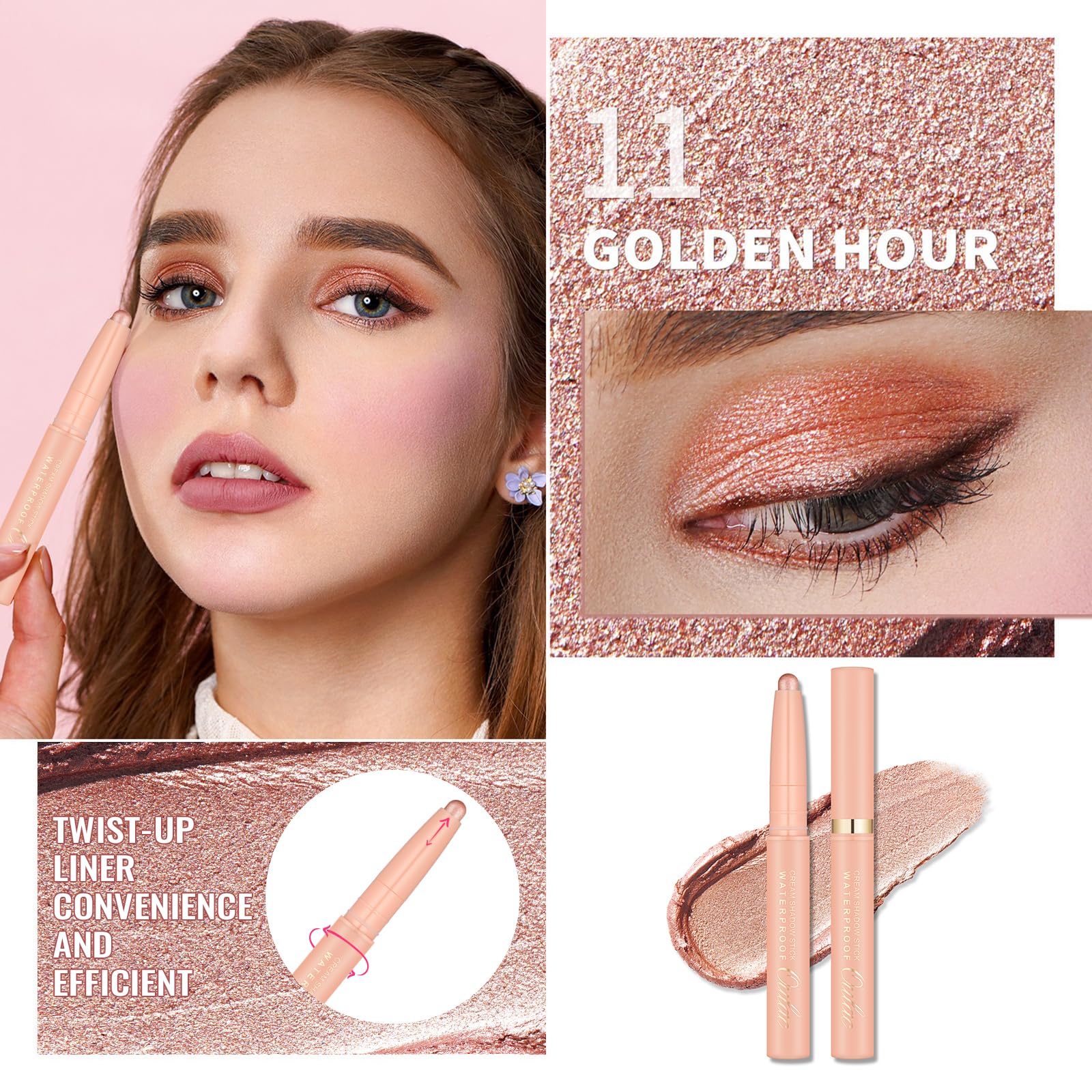 Oulac Champagne Nude Eyeshadow Stick, Twist-Up Pencil, Creamy Blendable Texture, Vegan & Cruelty-Free Eye Makeup, 1.25g - Image 3